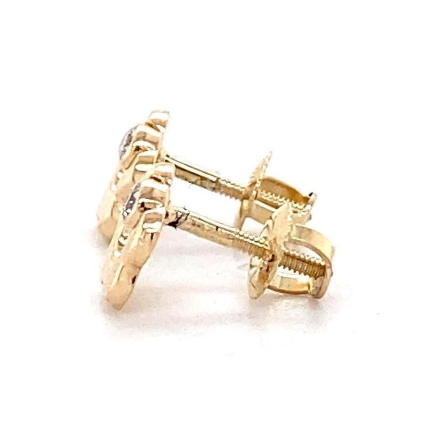 Women's Kids Flower Diamond Stud Earrings in 14K Solid Gold (Certified) For Sale