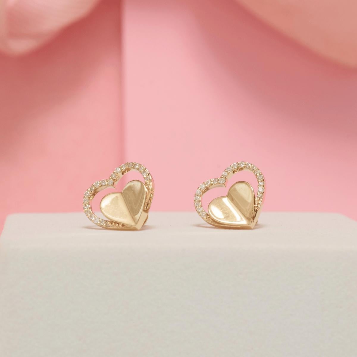 Art Déco Orecchini con diamante a forma di cuore per bambini in oro massiccio 14K (certificati) in vendita