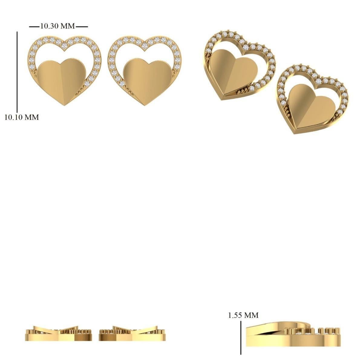Donna Orecchini con diamante a forma di cuore per bambini in oro massiccio 14K (certificati) in vendita