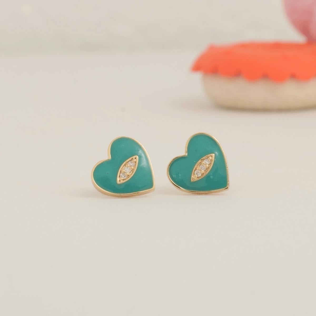 Art déco Boucles d'oreilles en or massif 14k avec diamant en forme de cœur (certifié) en vente