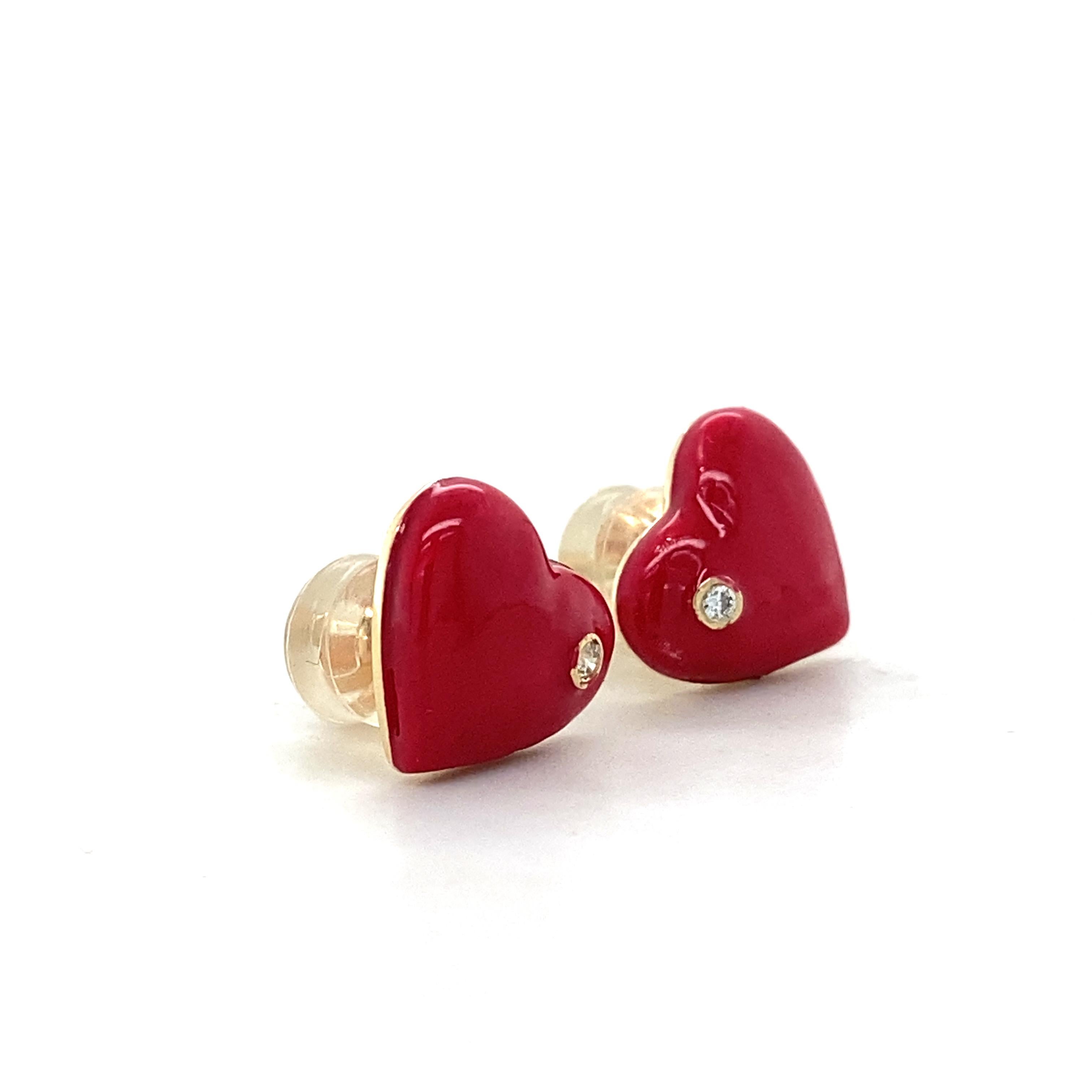 Boucles d'oreilles en or massif 14K avec diamant en forme de cœur (certifié) Neuf - En vente à New Delhi, DL