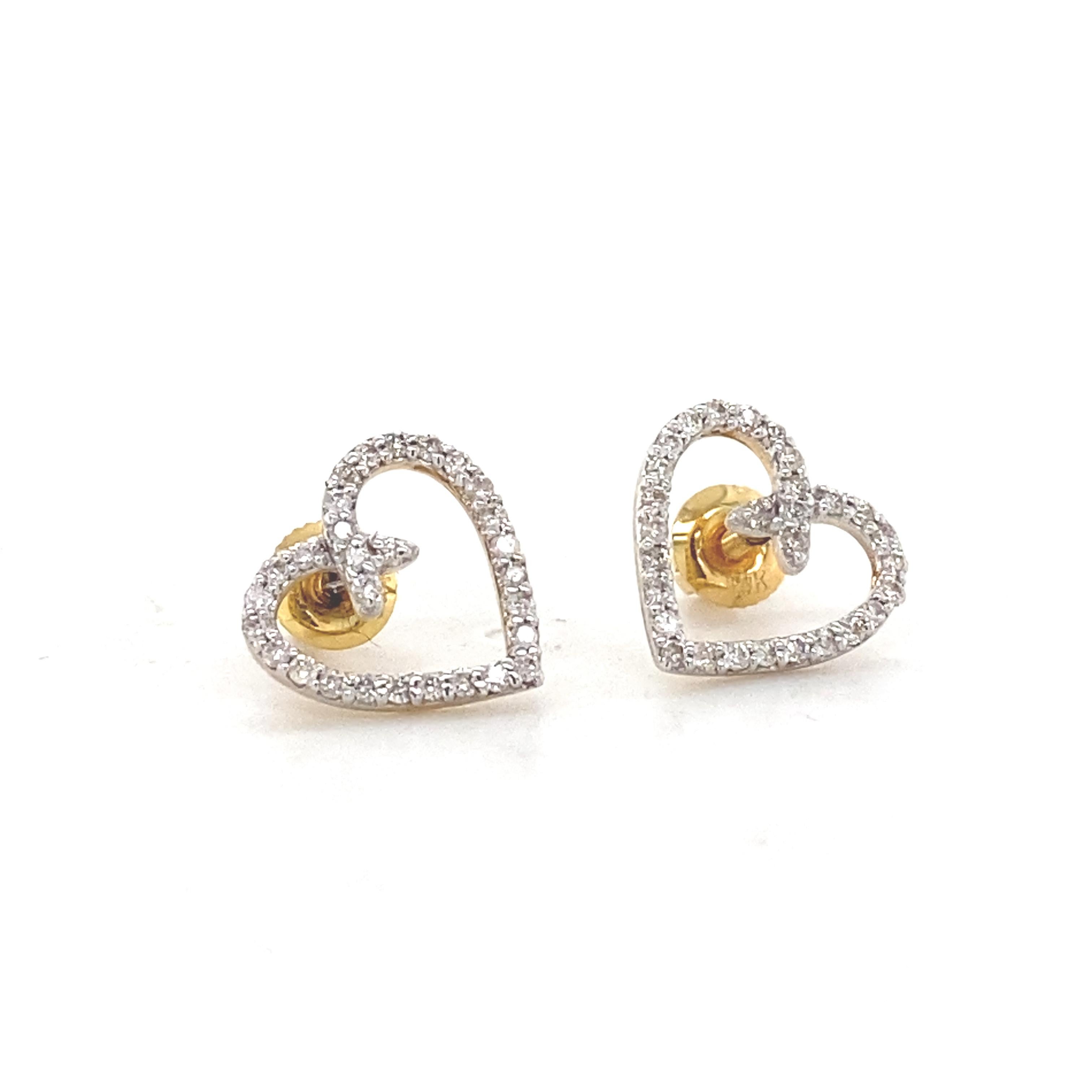 Donna Kids Heart Diamond Stud Earrings in 14K Solid Gold (Certified) in vendita