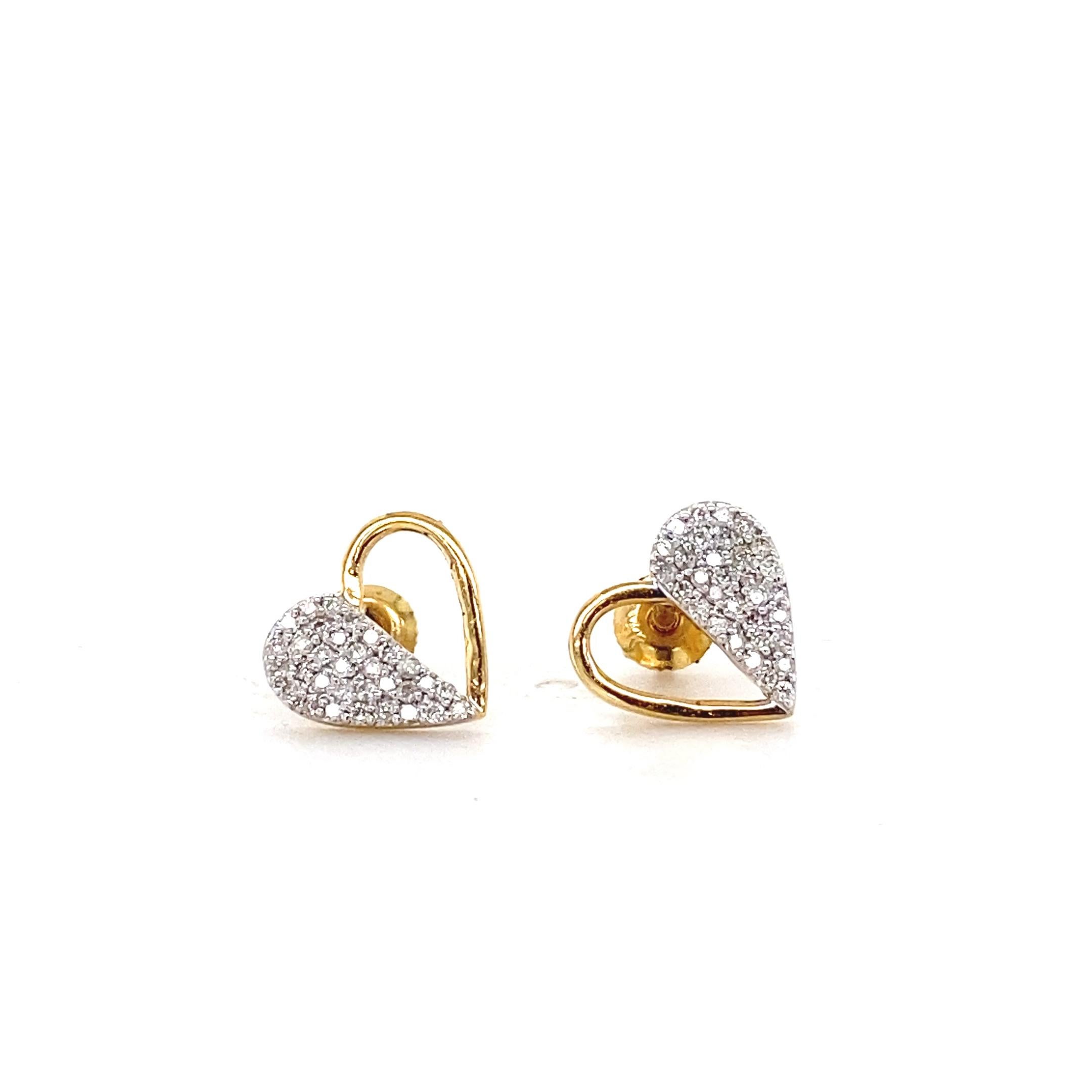 Boucles d'oreilles en or massif 14K avec diamant en forme de cœur (certifié) en vente 2