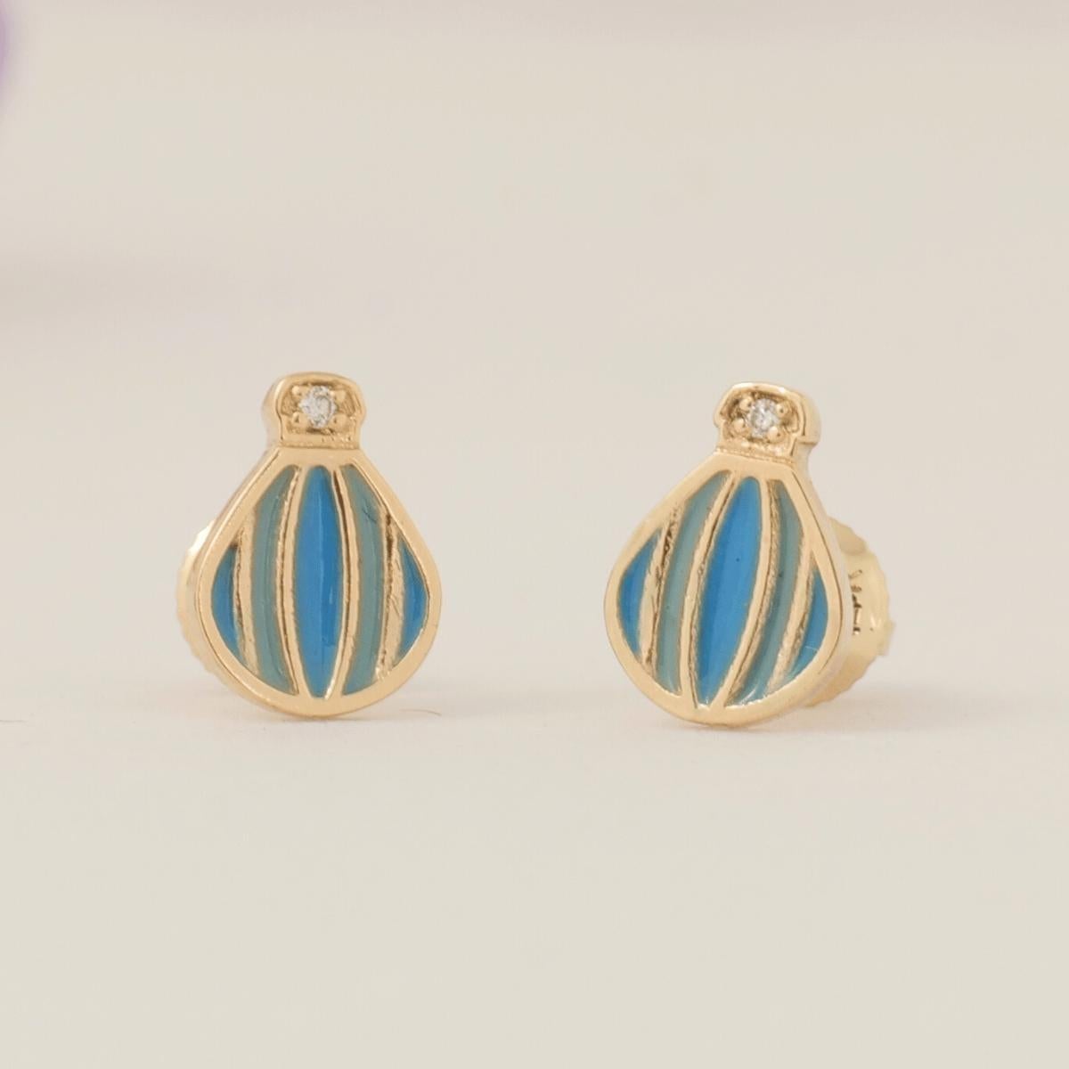 Taglio rotondo Orecchini con diamanti a forma di mongolfiera per bambini in oro massiccio 14K (certificati) in vendita