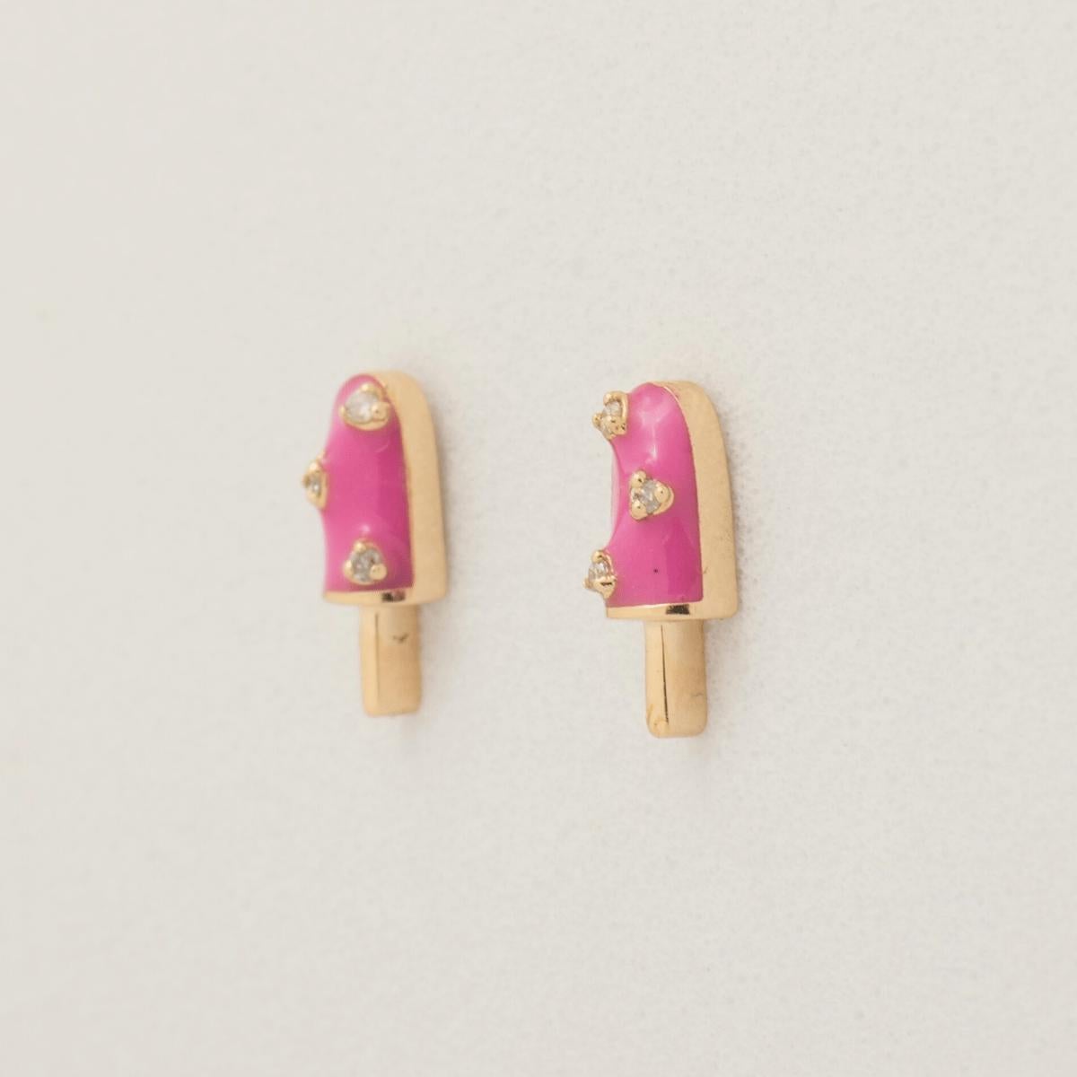 Art Déco Orecchini con diamanti a forma di barretta di gelato per bambini in oro massiccio 14k (certificati) in vendita