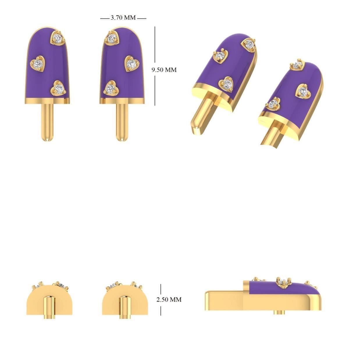 Orecchini con diamanti a forma di barretta di gelato per bambini in oro massiccio 14k (certificati) In condizioni Nuovo in vendita a New Delhi, DL