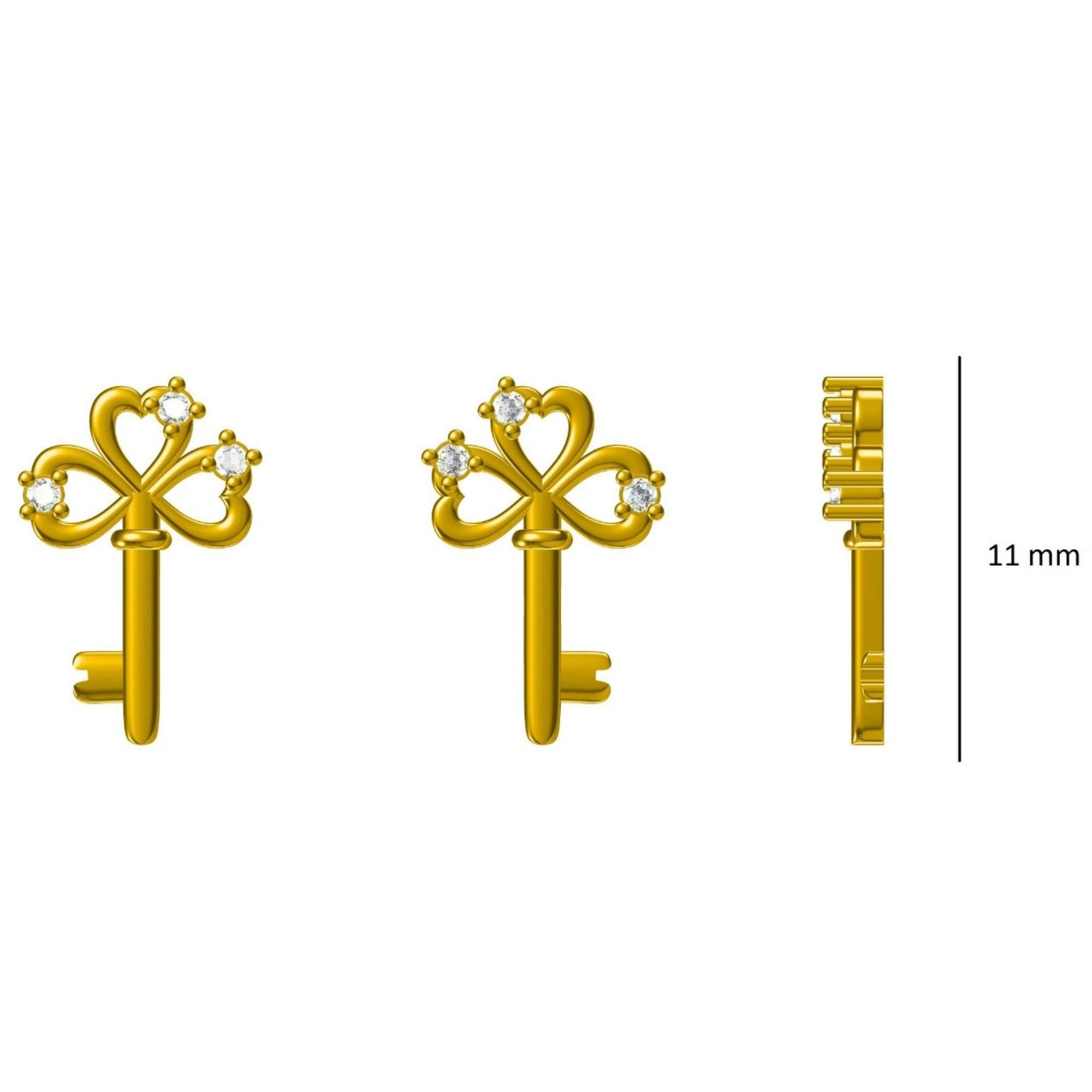 De las mujeres Pendientes infantiles de oro macizo de 14 quilates con diamantes en forma de llave (certificados) en venta
