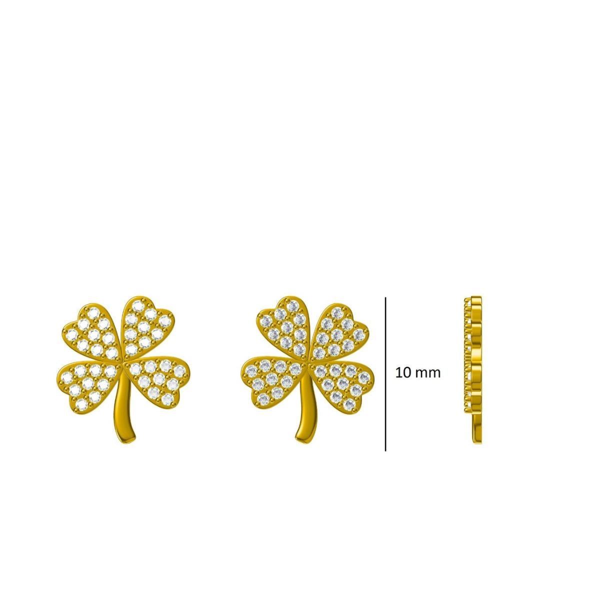Kids Leaf Clover Diamond Stud Earrings in 14k Solid Gold (Certified) For Sale 2