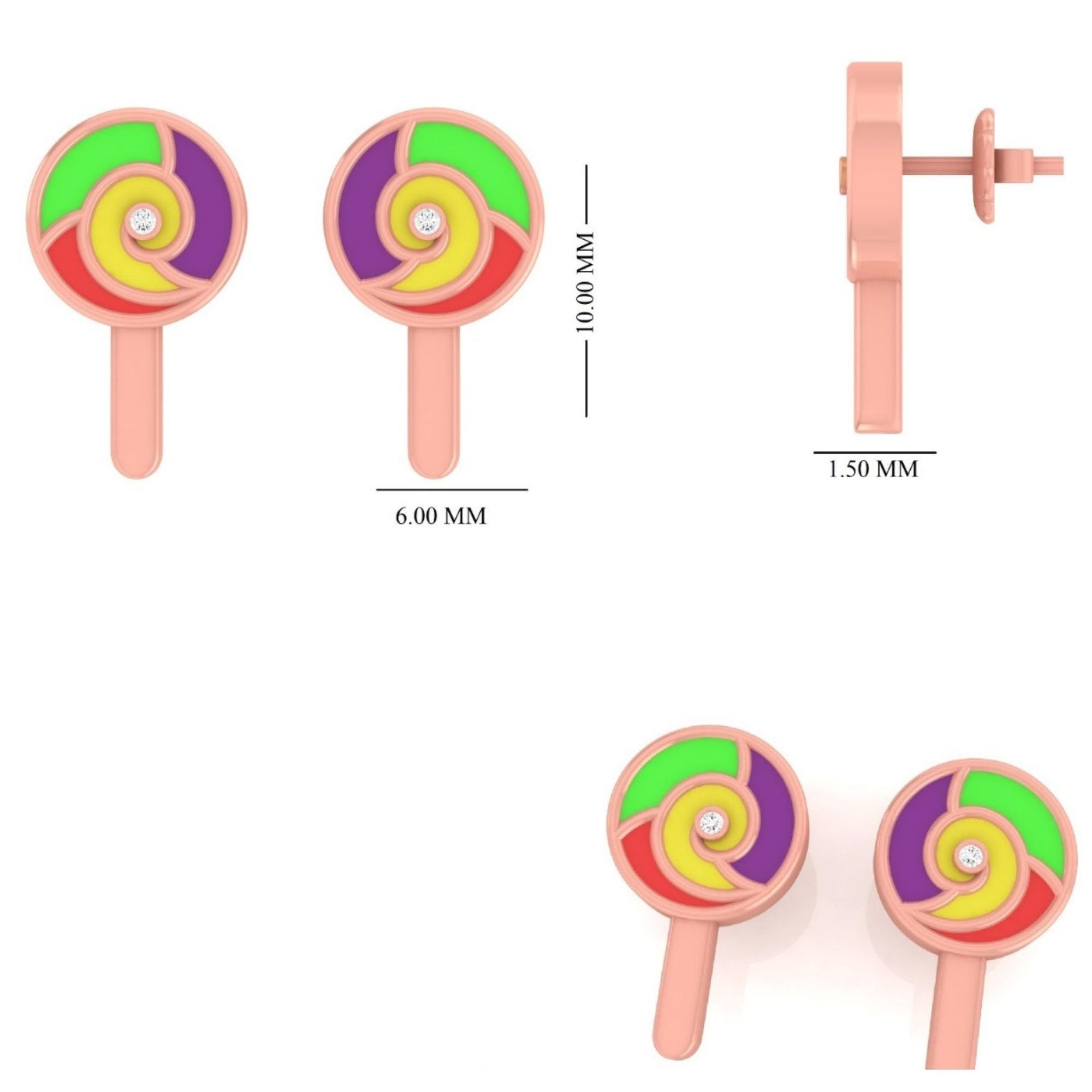 Kids Lollipop Diamond Stud Earrings 14k Solid Gold (Certified) In New Condition For Sale In New Delhi, DL