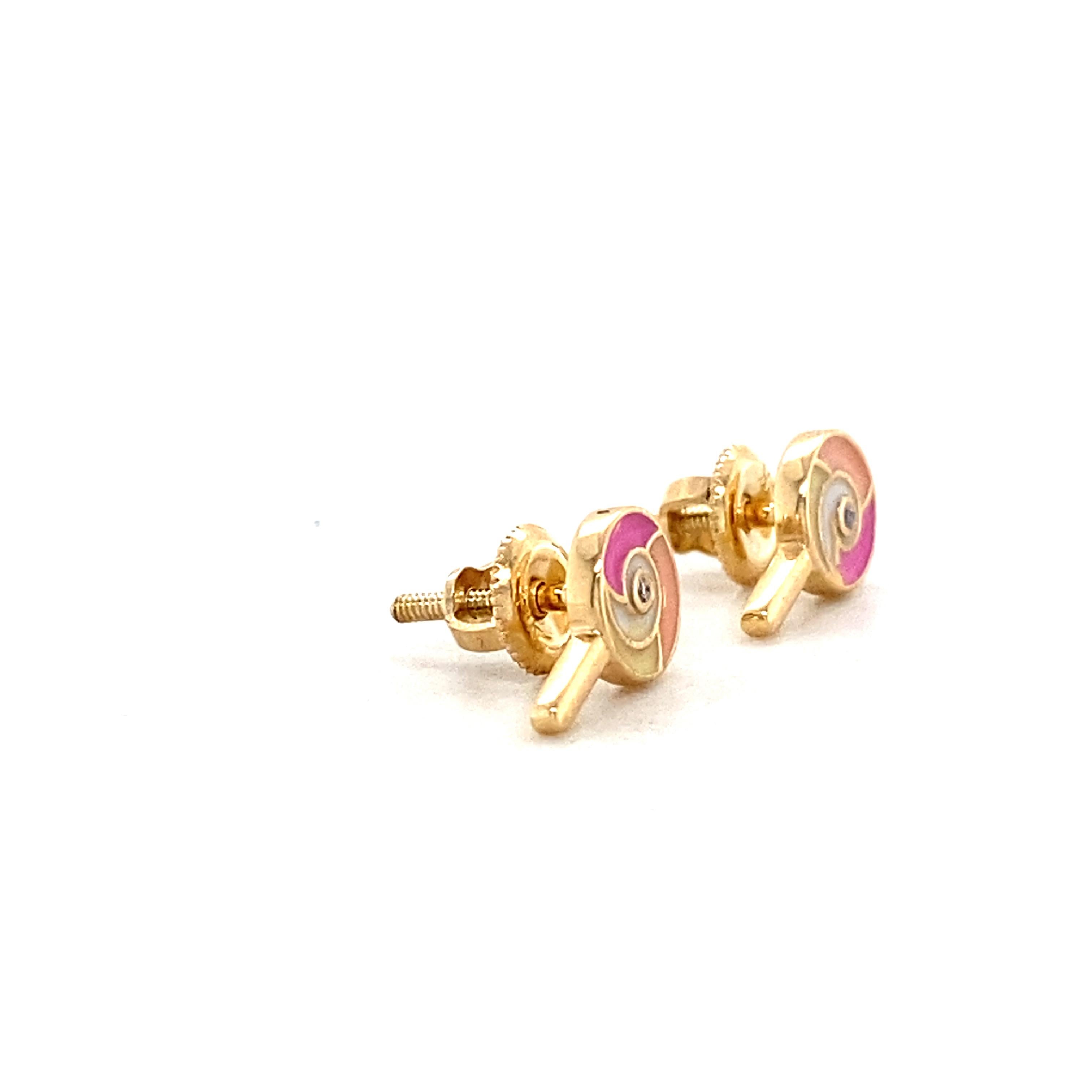 Kids Lollipop Diamond Stud Earrings 14k Solid Gold (Certified) For Sale 2