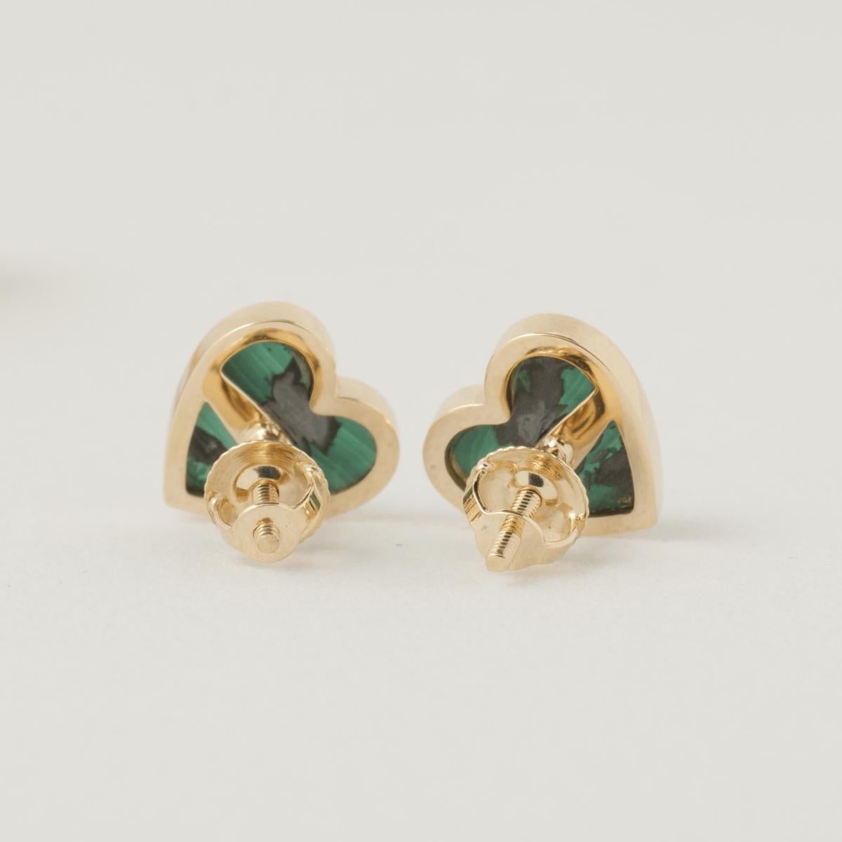 Kids Malachite Heart Diamond Earrings in 14K Solid Gold (Certified) In condizioni Nuovo in vendita a New Delhi, DL