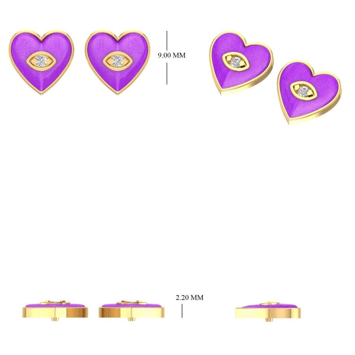 Kids Malachite Heart Diamond Earrings in 14K Solid Gold (Certified) in vendita 2