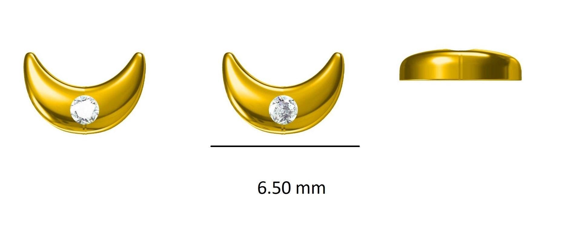 Women's Kids Moon Diamond Stud Earrings in 14K Solid Gold (Certified) For Sale