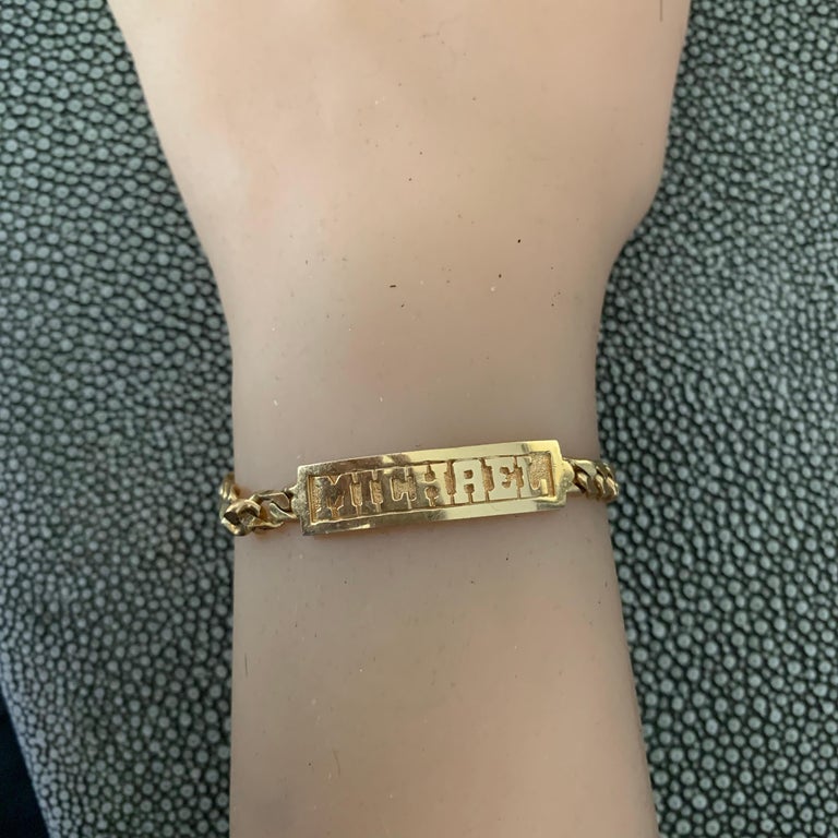 Women's Kids or Adults 14 Karat Gold Custom Name Bracelet, Ben Dannie For Sale