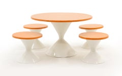 Kids Outdoor Patio Table and Four Stools White and Orange Fiberglass