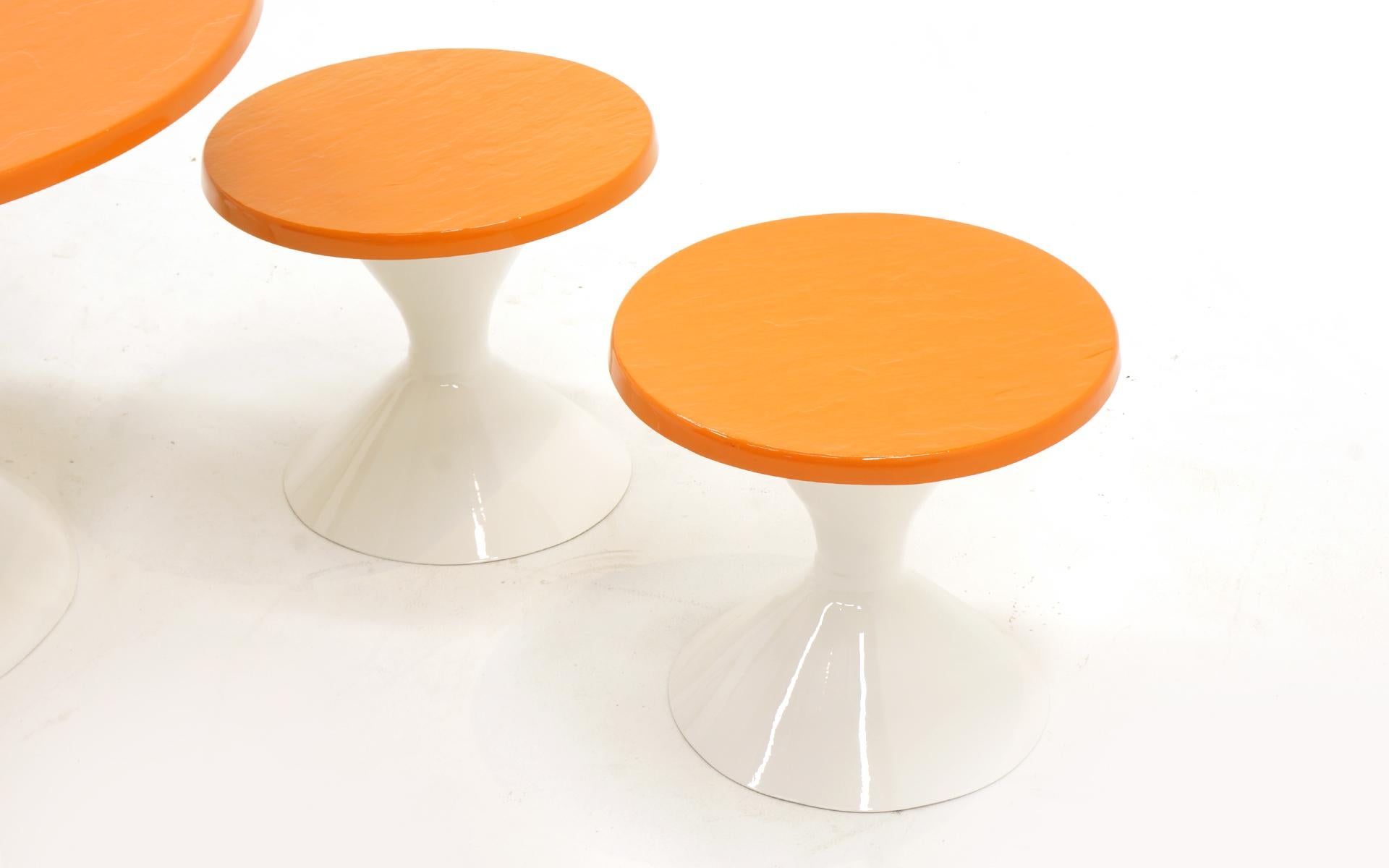 American Kids Outdoor Patio Table and Four Stools White and Orange Fiberglass