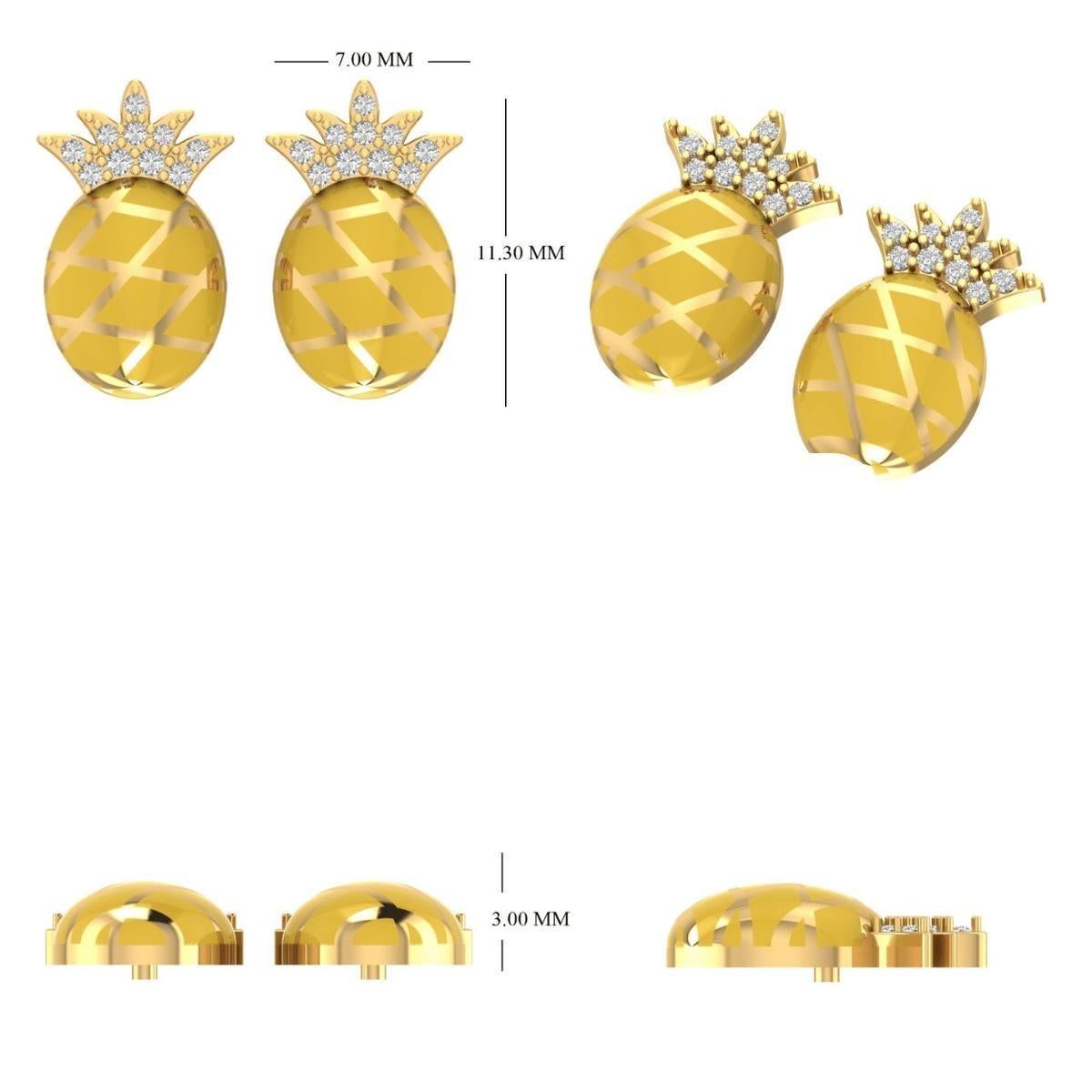 Kids Pineapple Diamond Earrings in 14K Solid Gold (Certified) In New Condition For Sale In New Delhi, DL
