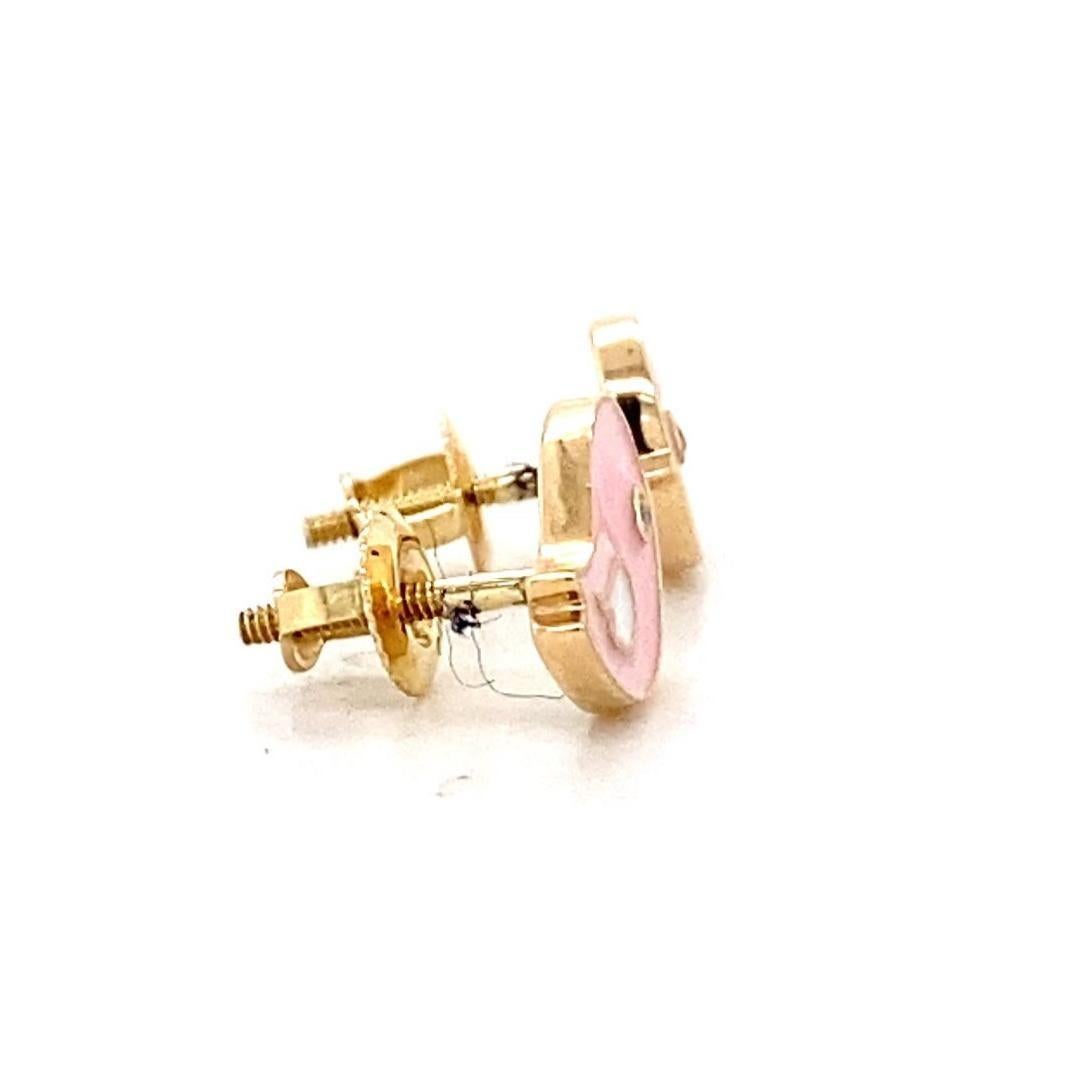 Women's Kids Pink Bird Diamond Stud Earrings in 14K Solid Gold (Certified) For Sale