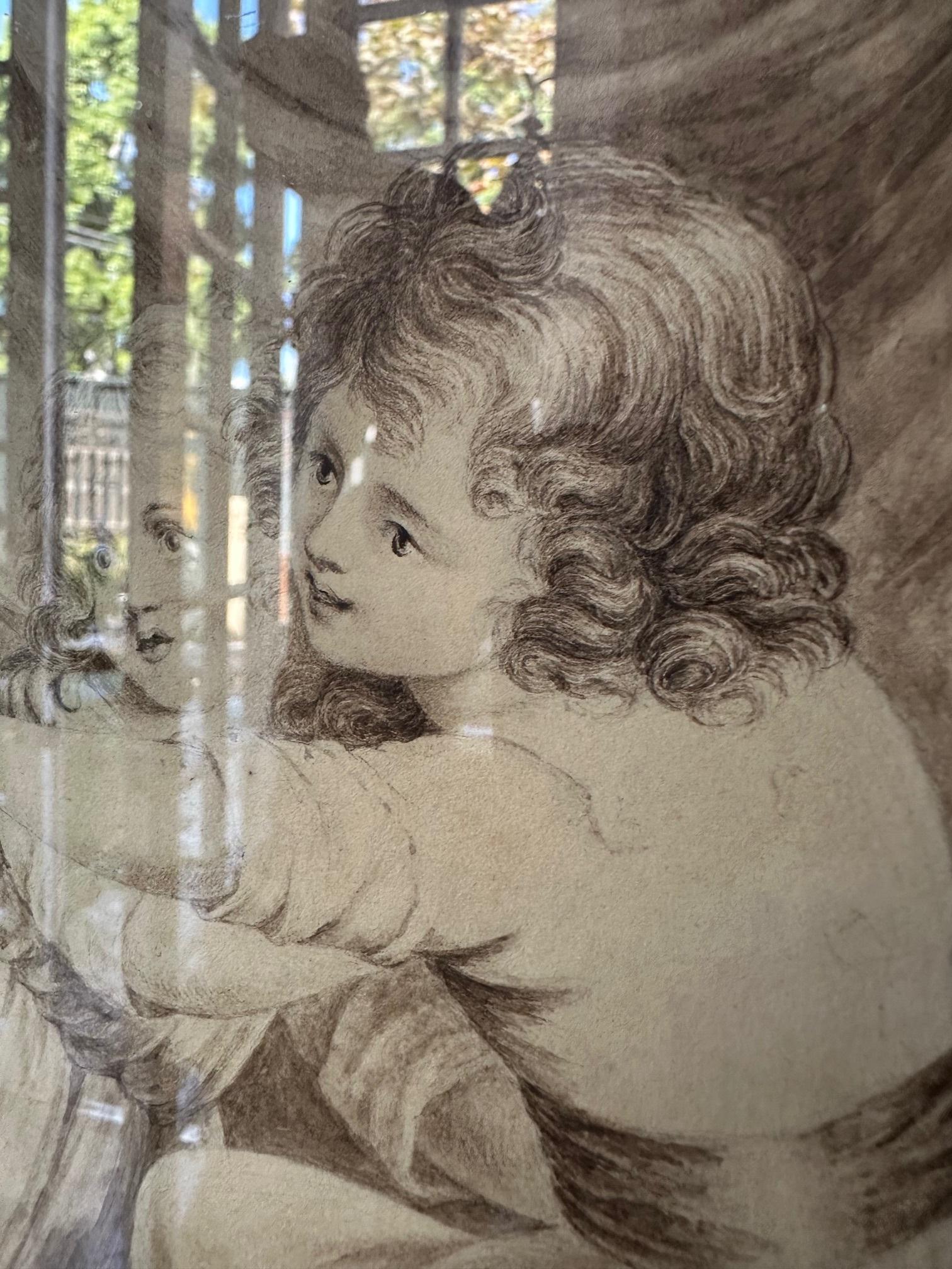 Niños jugando a fantasmas Arte mural Lápiz sobre papel Lavado marrón Objeto decorativo enmarcado en venta 11