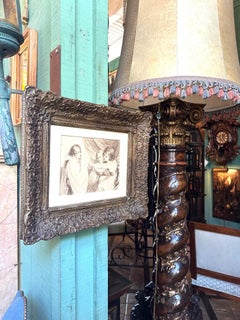 Kids Playing Ghost Wall Art Pencil on Paper Brown Wash Decorative object framed