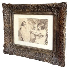 Bambini che giocano al fantasma Arte da parete Matita su carta marrone Lavaggio Oggetto decorativo incorniciato