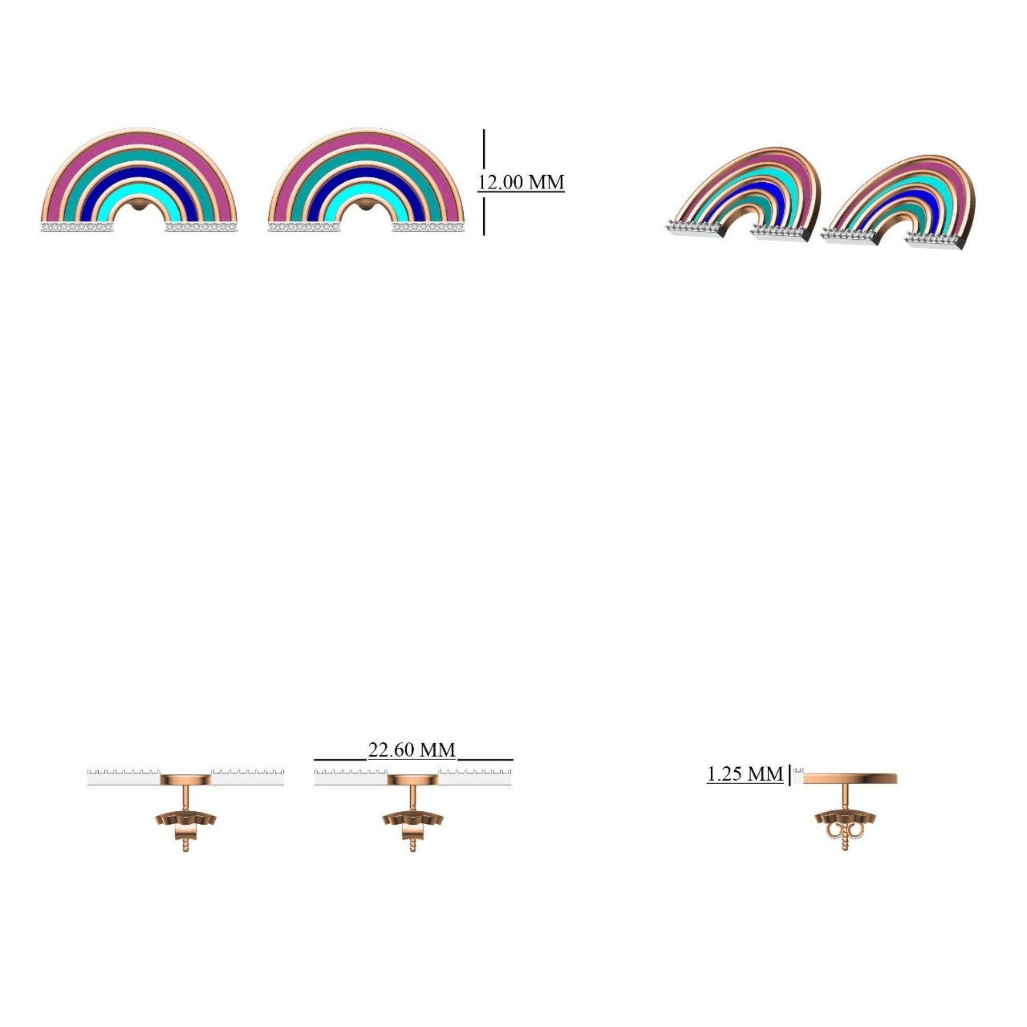 Boucles d'oreilles enfants Rainbow Diamonds en or massif 14K (certifié) en vente 2