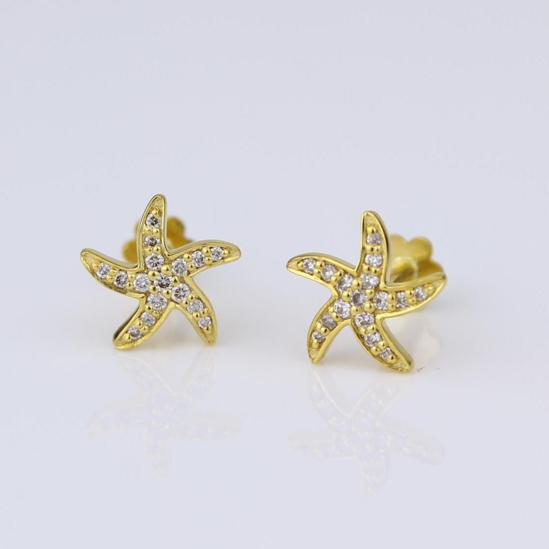Kids Starfish Diamond Stud Earrings in 14K Solid Gold (Certified) In New Condition For Sale In New Delhi, DL