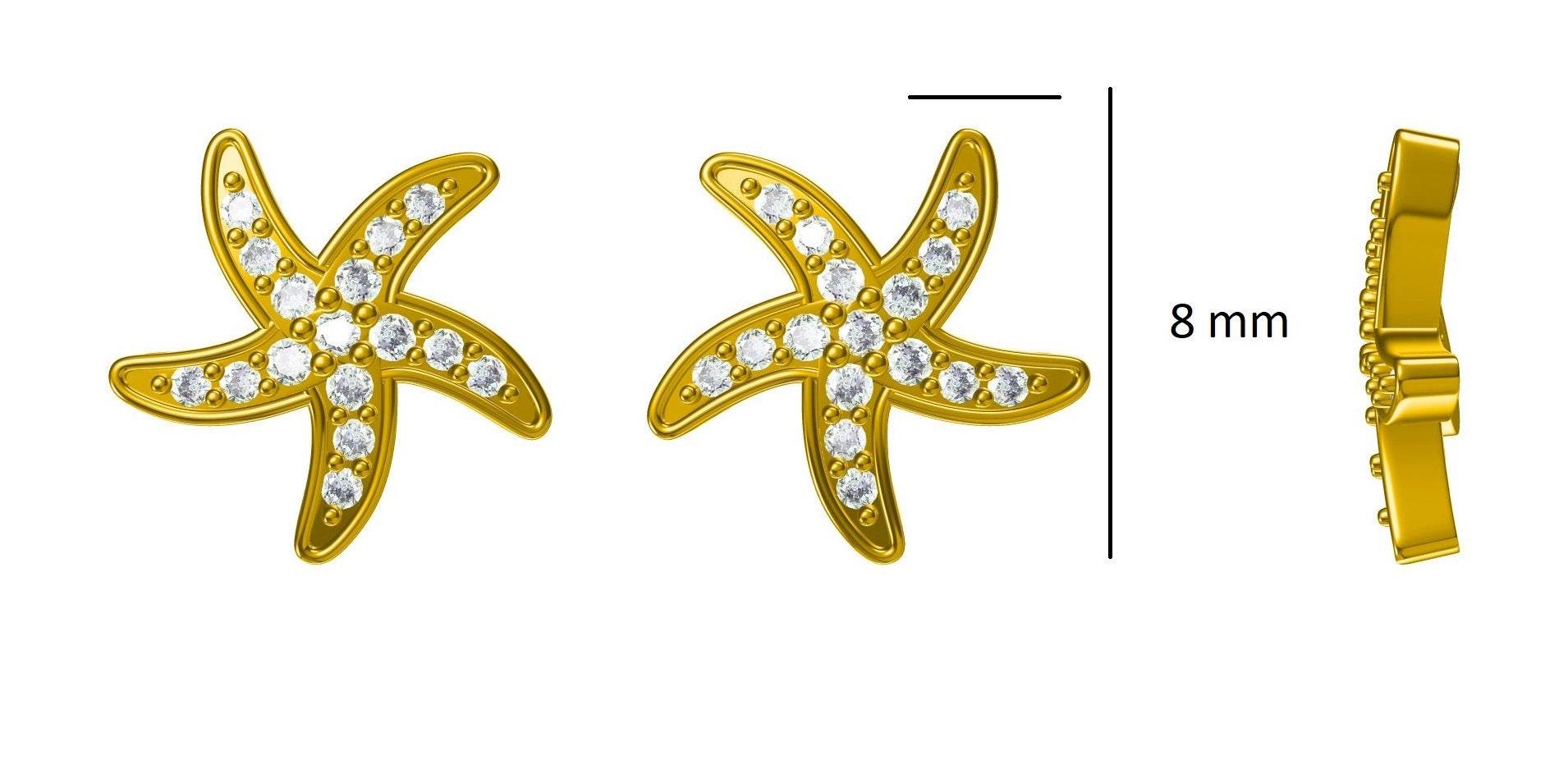 Kids Starfish Diamond Stud Earrings in 14K Solid Gold (Certified) For Sale 1