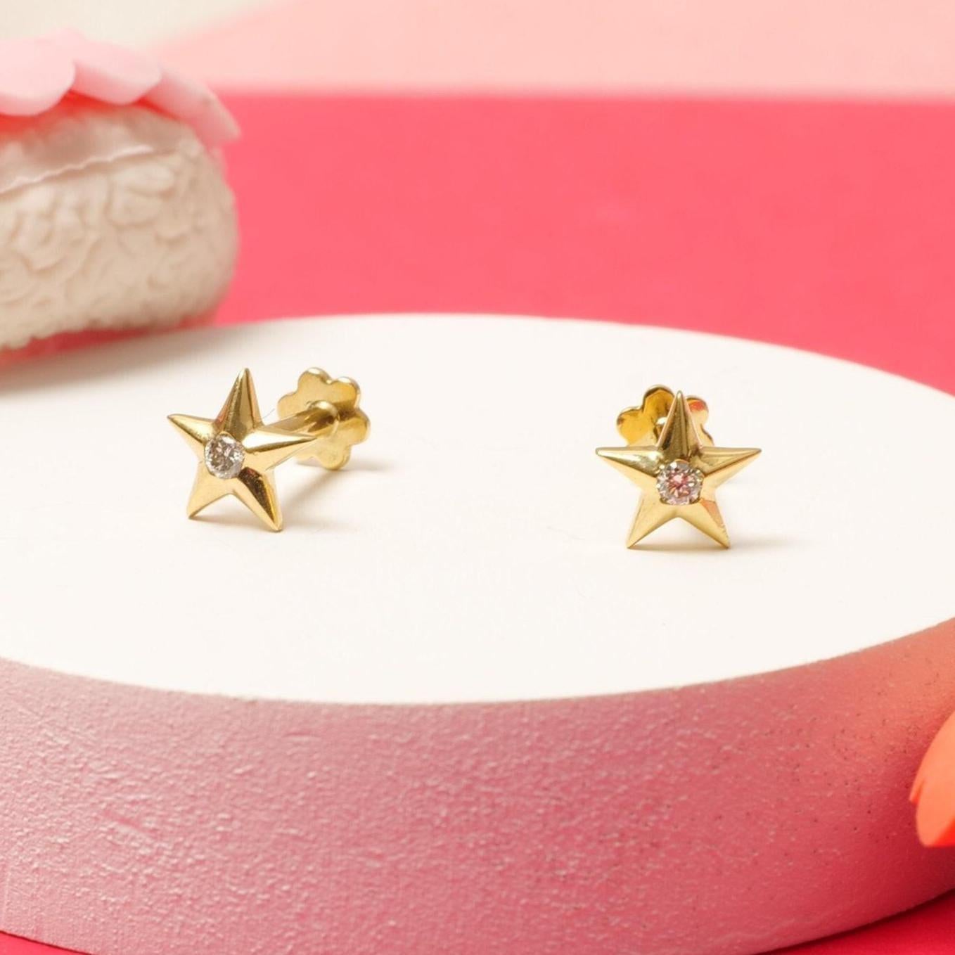 Art Déco Orecchini con diamanti stellati per bambini in oro massiccio 14K (certificati) in vendita