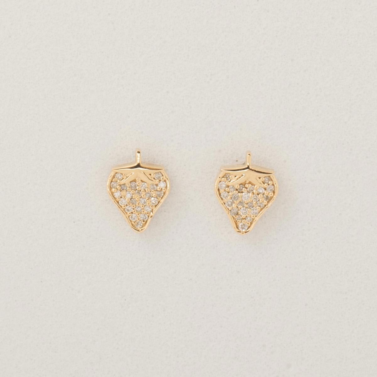 Round Cut Kids Strawberry Diamond Stud Earrings in 14k Solid Gold (Certified) For Sale