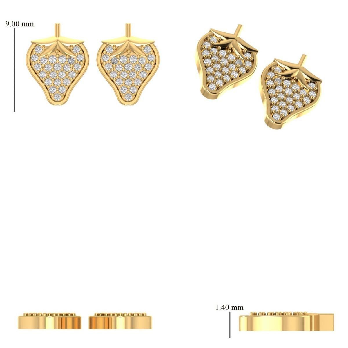 Kids Strawberry Diamond Stud Earrings in 14k Solid Gold (Certified) For Sale 2