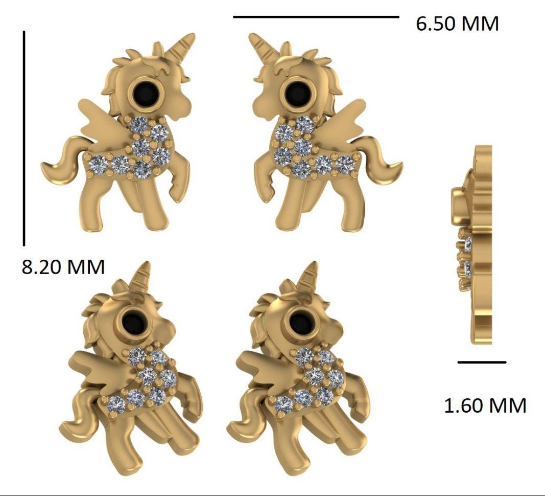 Pendientes infantiles de unicornio con diamantes en oro macizo de 14 quilates (certificado) en Nuevo estado para la venta en New Delhi, DL