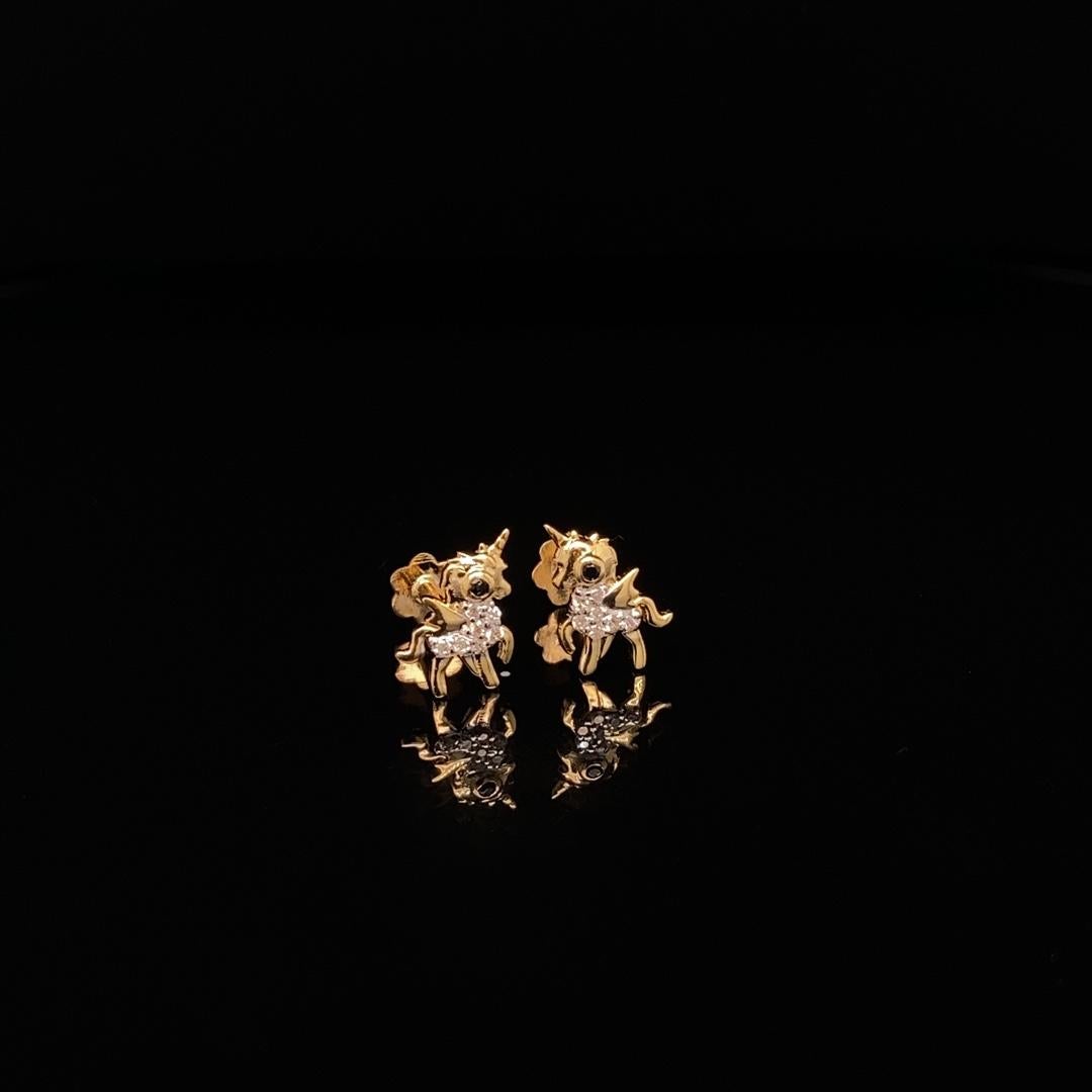 Donna Orecchini per bambini con diamante Unicorno in oro massiccio 14K (certificati) in vendita