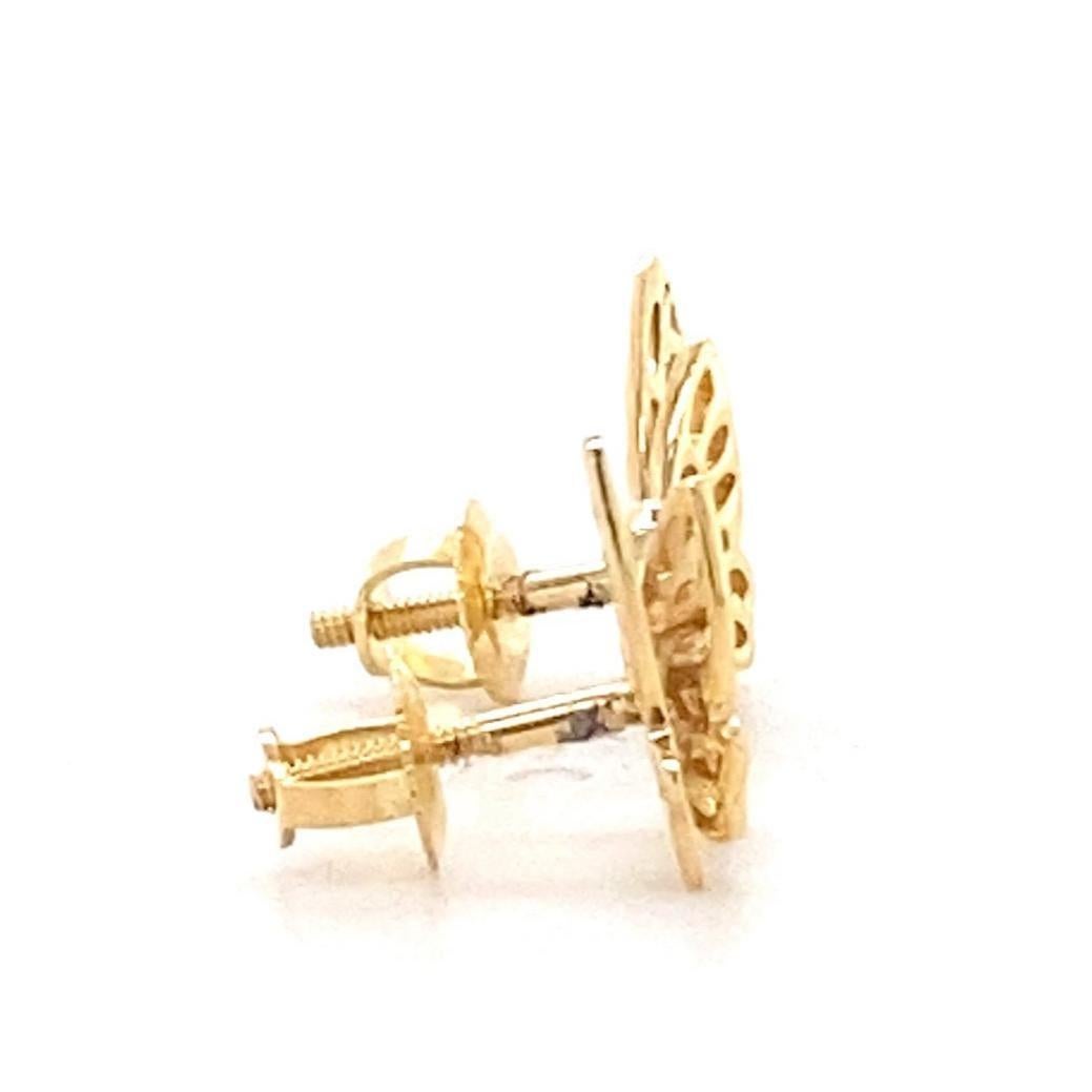 Taille ronde Kids Winged Butterfly Diamond Stud Earrings in 14k Solid Gold (Certified) en vente