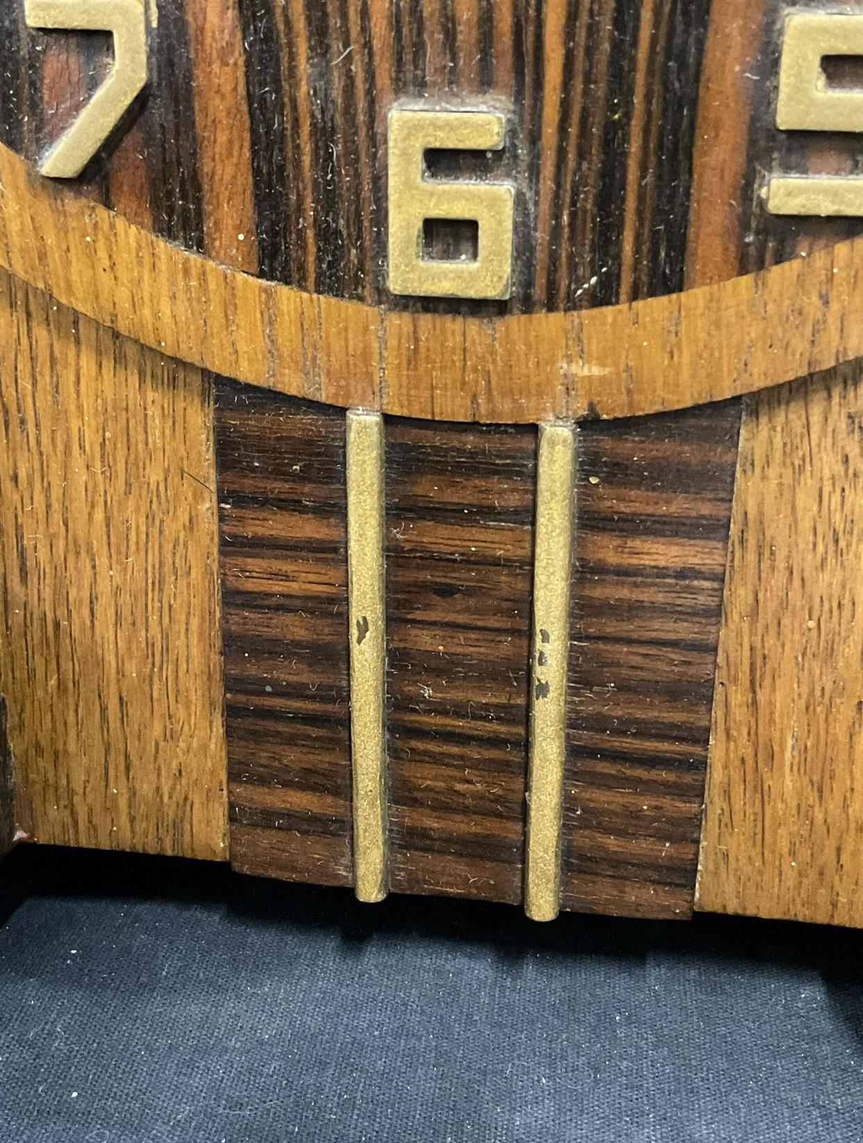 Mid-20th Century KIENZLE Art Deco Macassar Ebony and Oak Mantle Clock For Sale