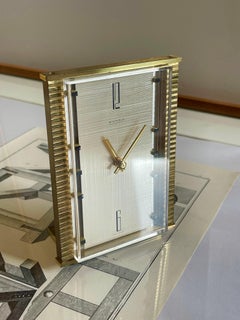 Kienzle Clock Golden Brass Table or Desk Clock, Art Deco Vibe, 1967, Germany