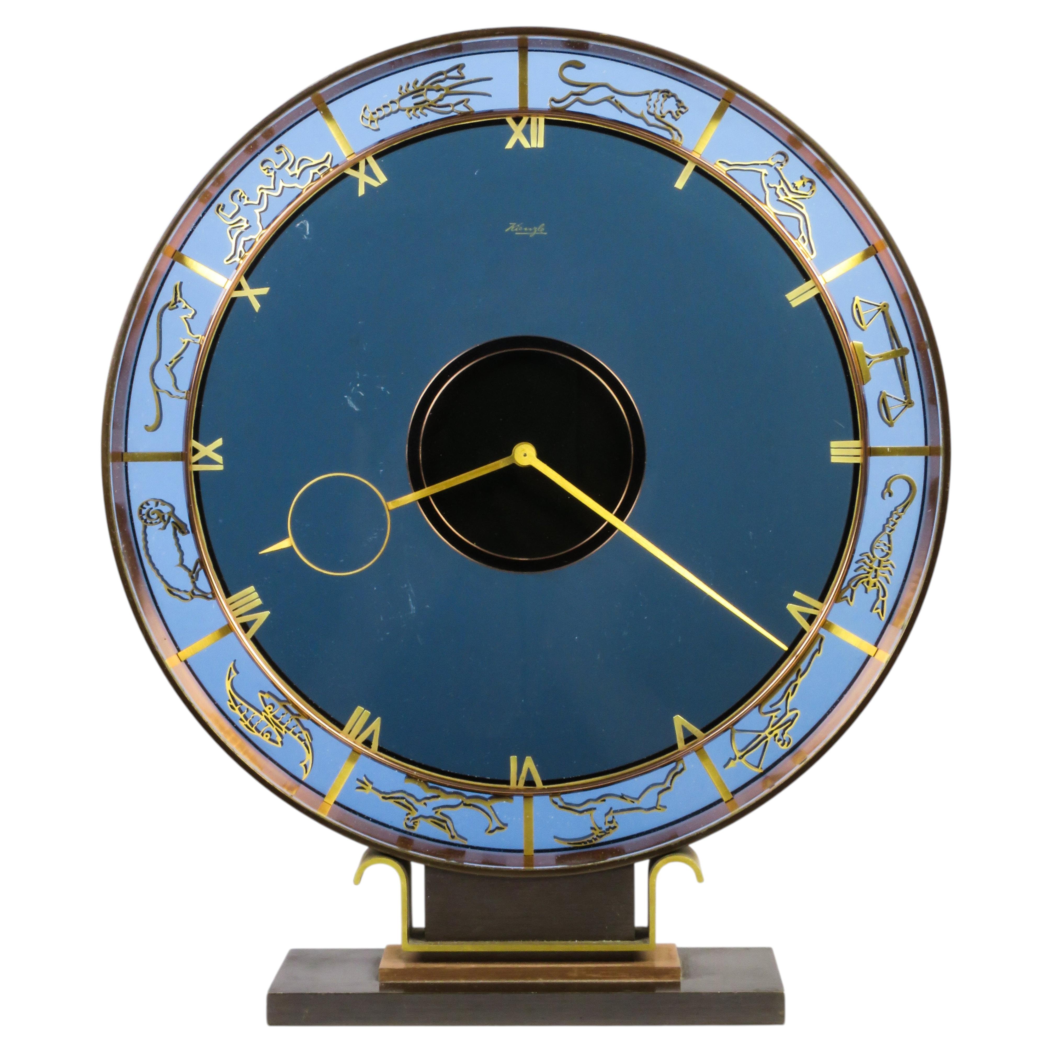 Kienzle Clocks zodiac table clock in glass and bronze, in working order, Germany