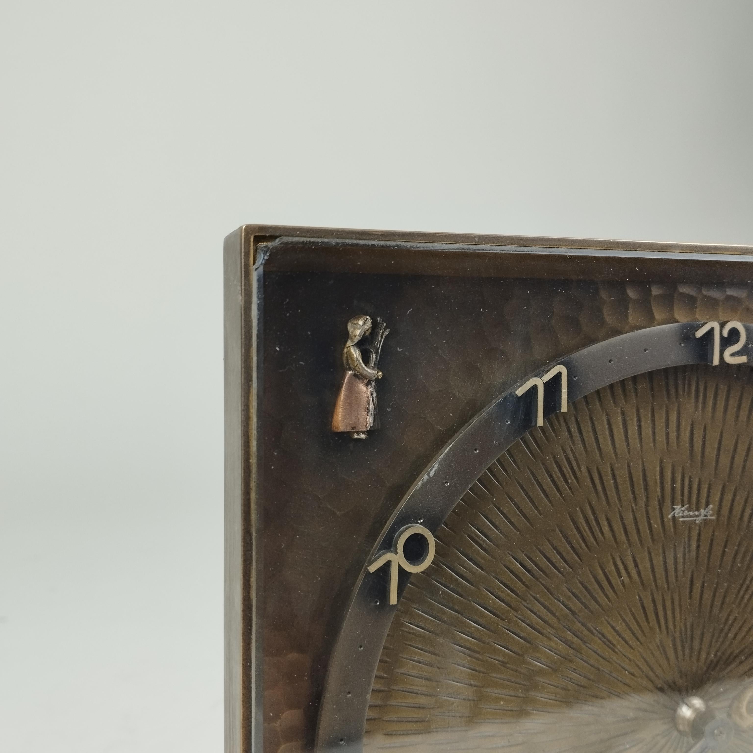 Hammered Kienzle German Mid-Century Modern Bronze Table Clock