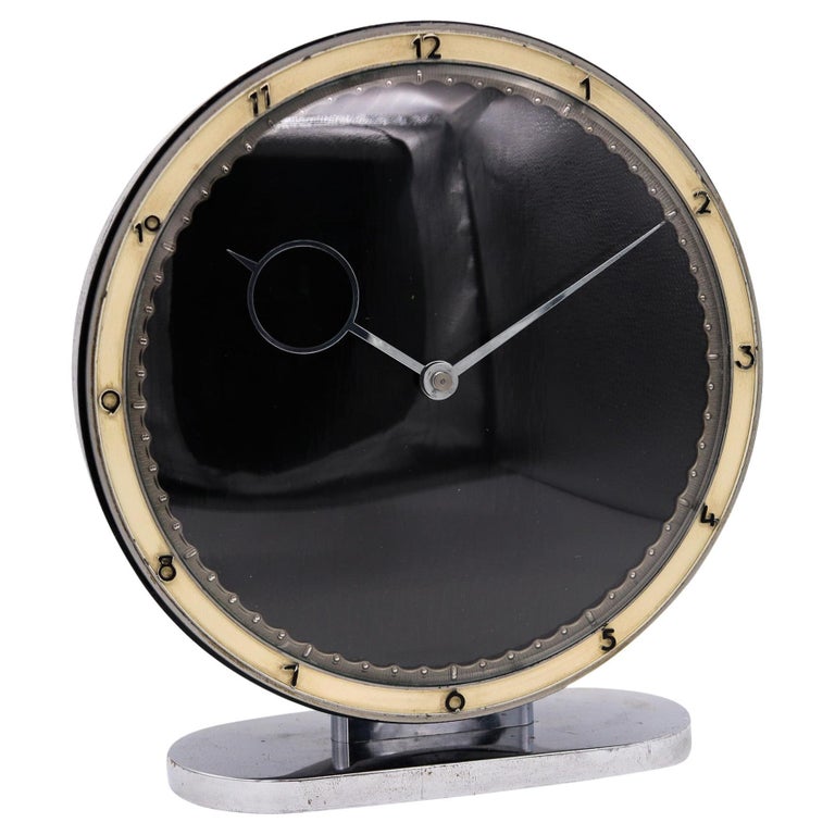 Kienzle Germany 1930 Art Deco 8 Days Desk Clock In Chrome Wood And