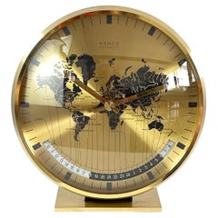Kienzle GMT Weltuhr Messing Tisch- oder Schreibtischuhr, Art déco Vibe, 1960er Jahre, Deutschland