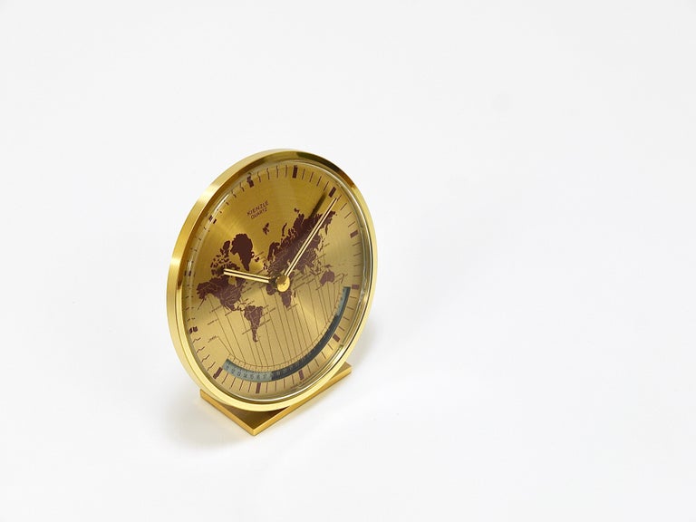 Kienzle GMT World Time Zone Brass Table Clock, Midcentury, Germany