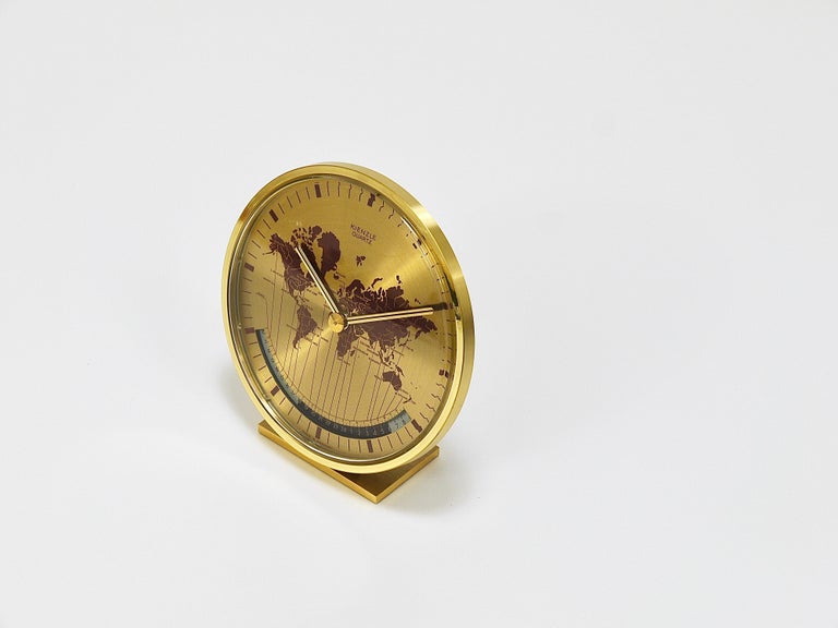 希少美品Kienzle ワールドタイム置時計 ビッグサイズゴールド未使用 Kienzle GMT World Time Zone Brass Table Clock, Midcentury, Germany