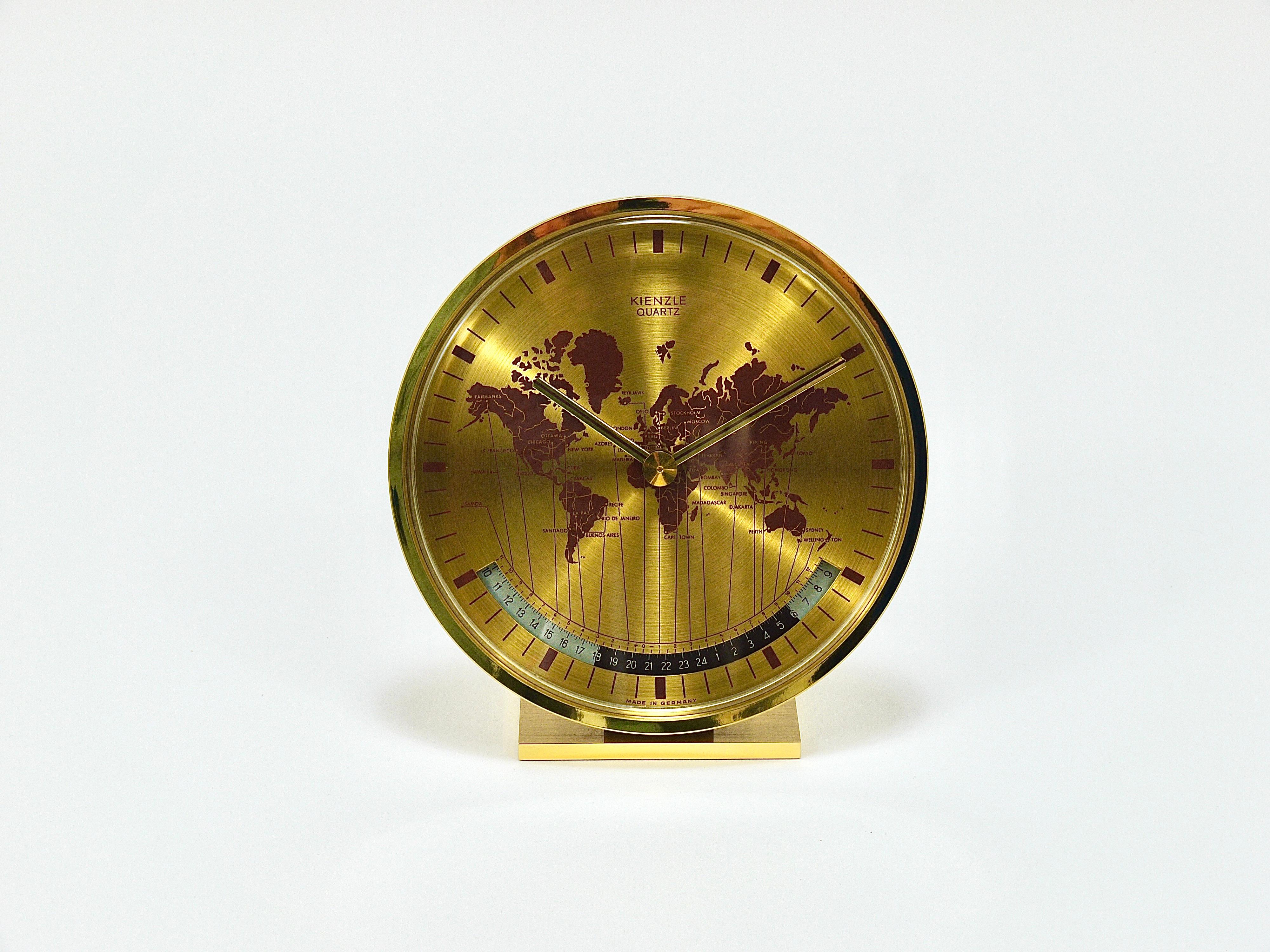 Kienzle GMT World Time Zone Brass Table Clock, Midcentury, Germany, 1960s For Sale 5