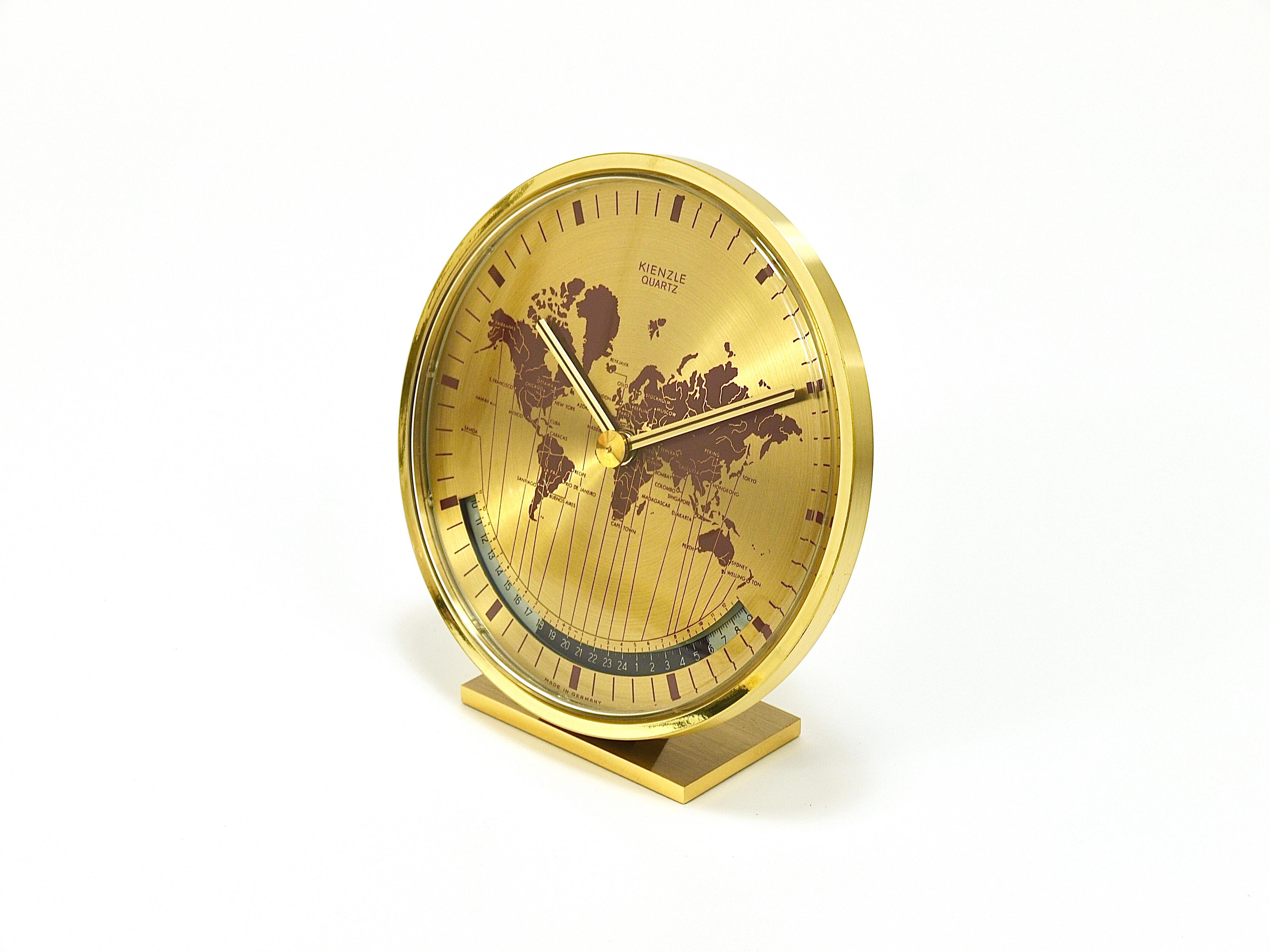 Kienzle GMT World Time Zone Brass Table Clock, Midcentury, Germany, 1960s For Sale 7