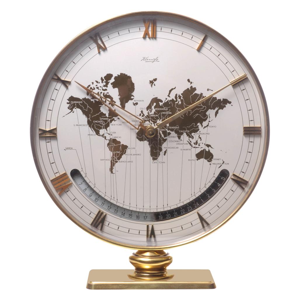 Kienzle Mid-Century Modern Brass and Glass World Time Zone Clock