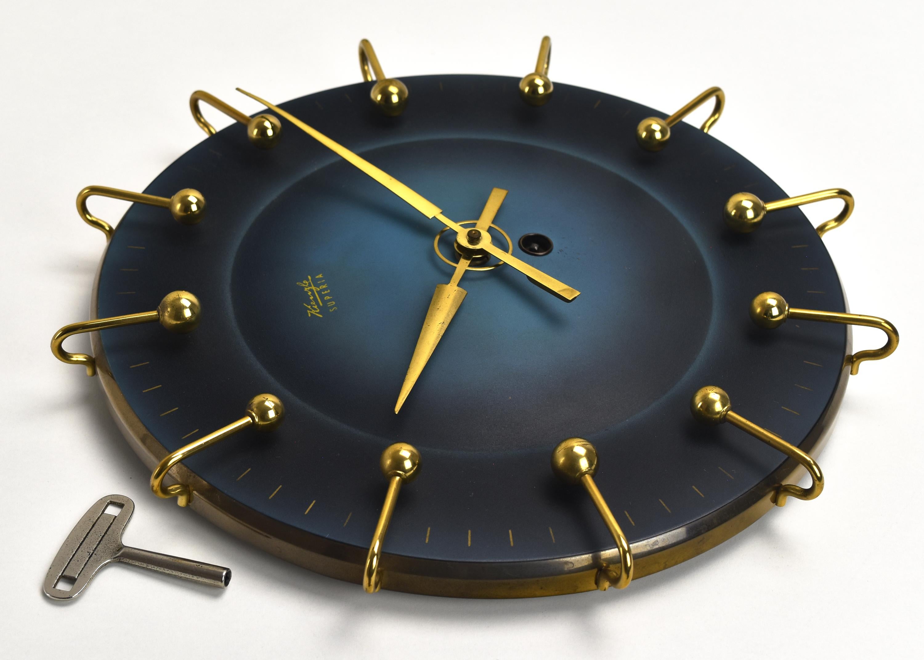 Mid-Century Modern Kienzle Superia Wall Clock Sunburst Atomic Hollywood Regency Modernist 1950s