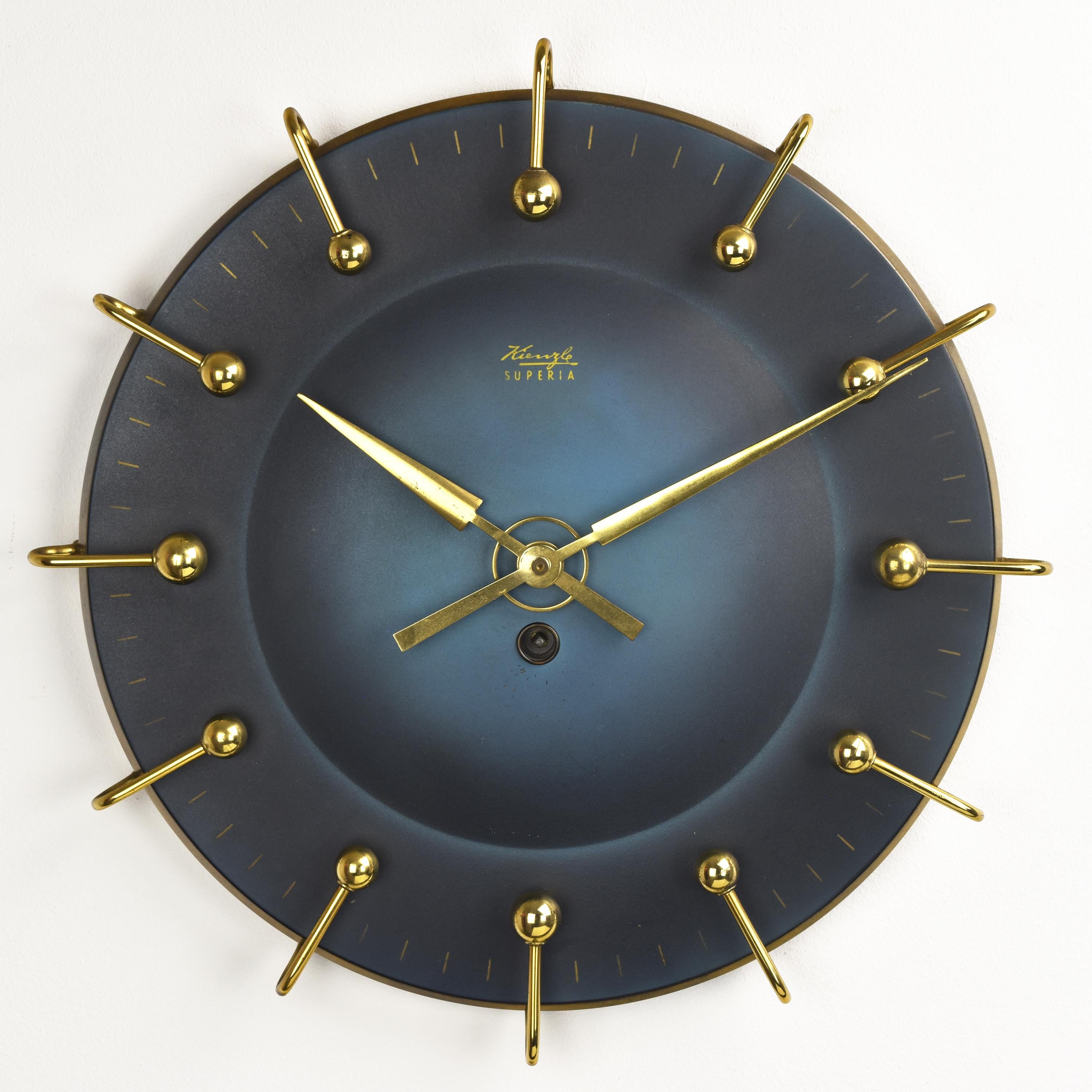 Hand-Crafted Kienzle Superia Wall Clock Sunburst Atomic Hollywood Regency Modernist 1950s