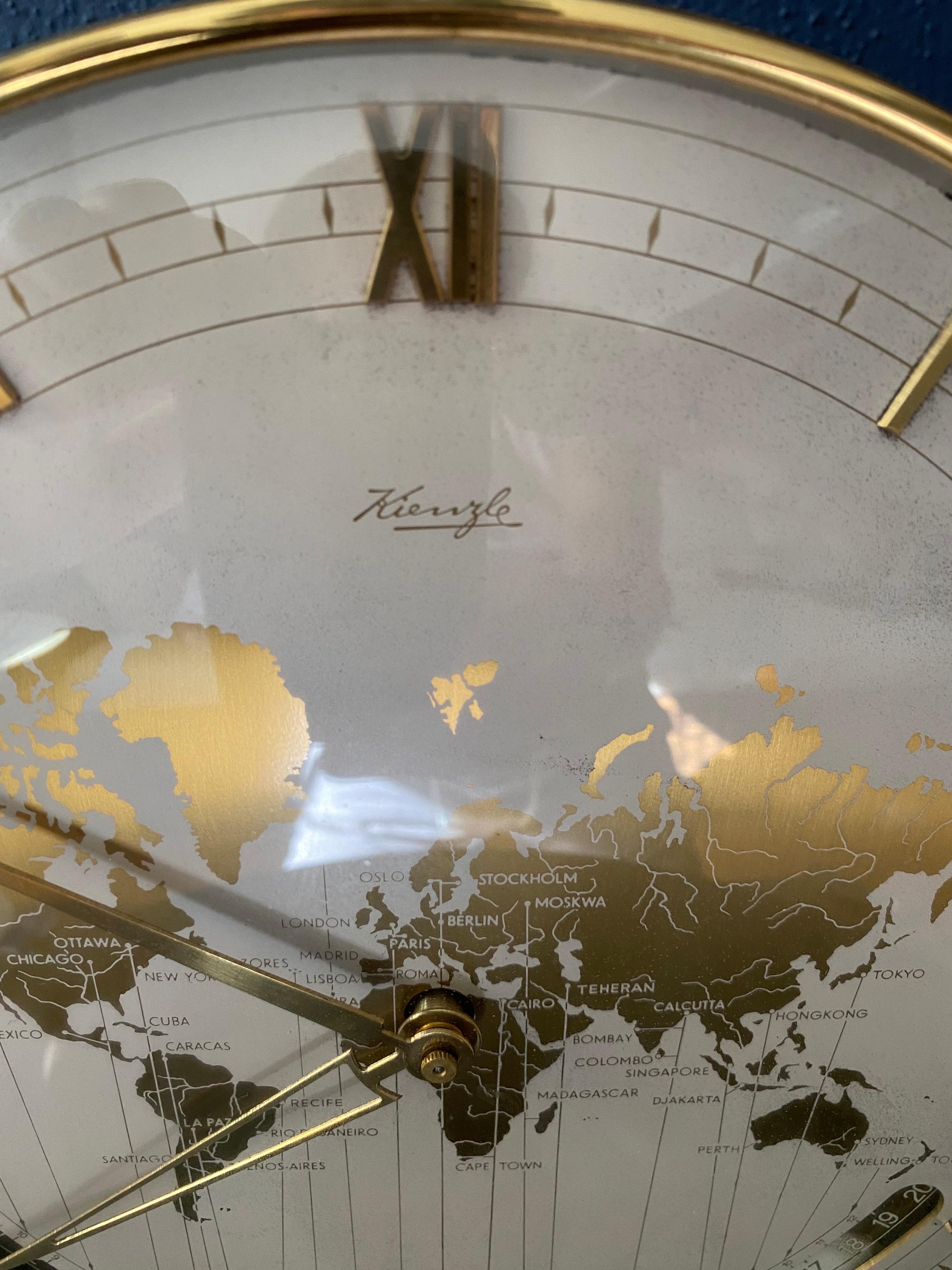 RELOJ DE HORA MUNDIAL KIENZLE (Weltzeituhr), Art Decó Alemania, década de 1940 Bauhaus