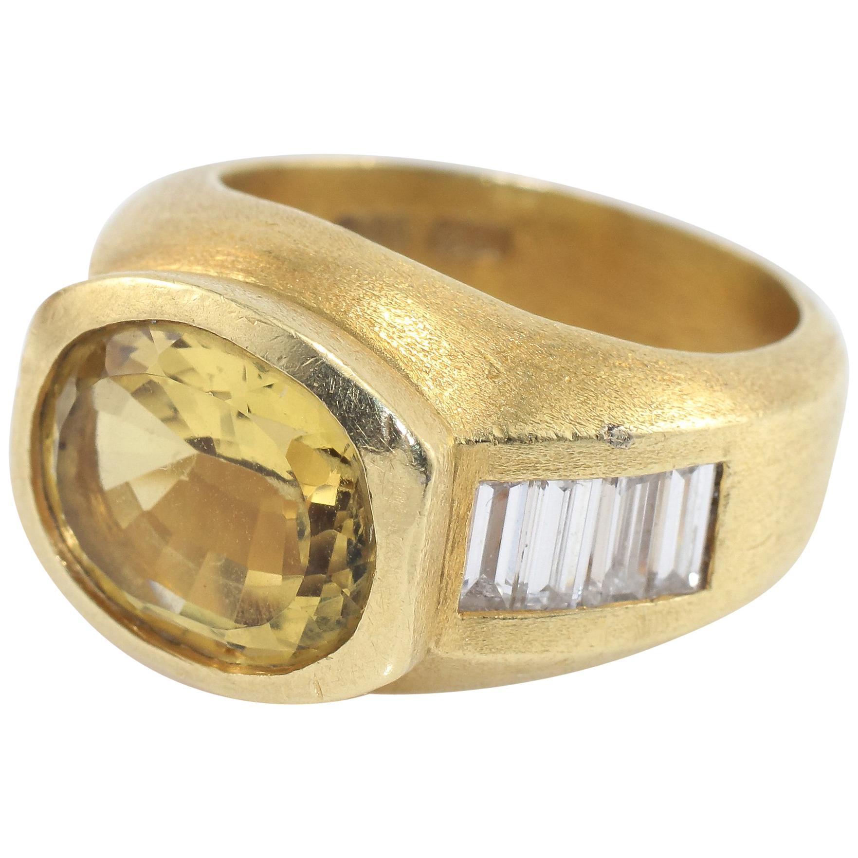 Kieselstein-Cord 1.15 Carat Diamond and Chrysoberyl Gold Ring For Sale