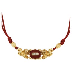 Kieselstein-Cord 18 Karat Gold Foo Dog Carnelian & Diamond Necklace